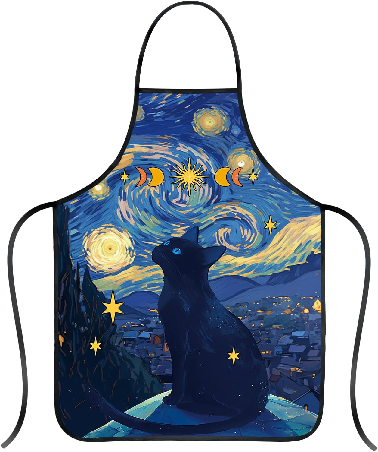 Black Cats Apron, Black Cat Gifts, Funny Blue Cat Aprons for Womens, Women Kitchen Aprons for Cooking Baking Grilling, Cats Lovers Apron, Artists Painters Aprons for Women Men