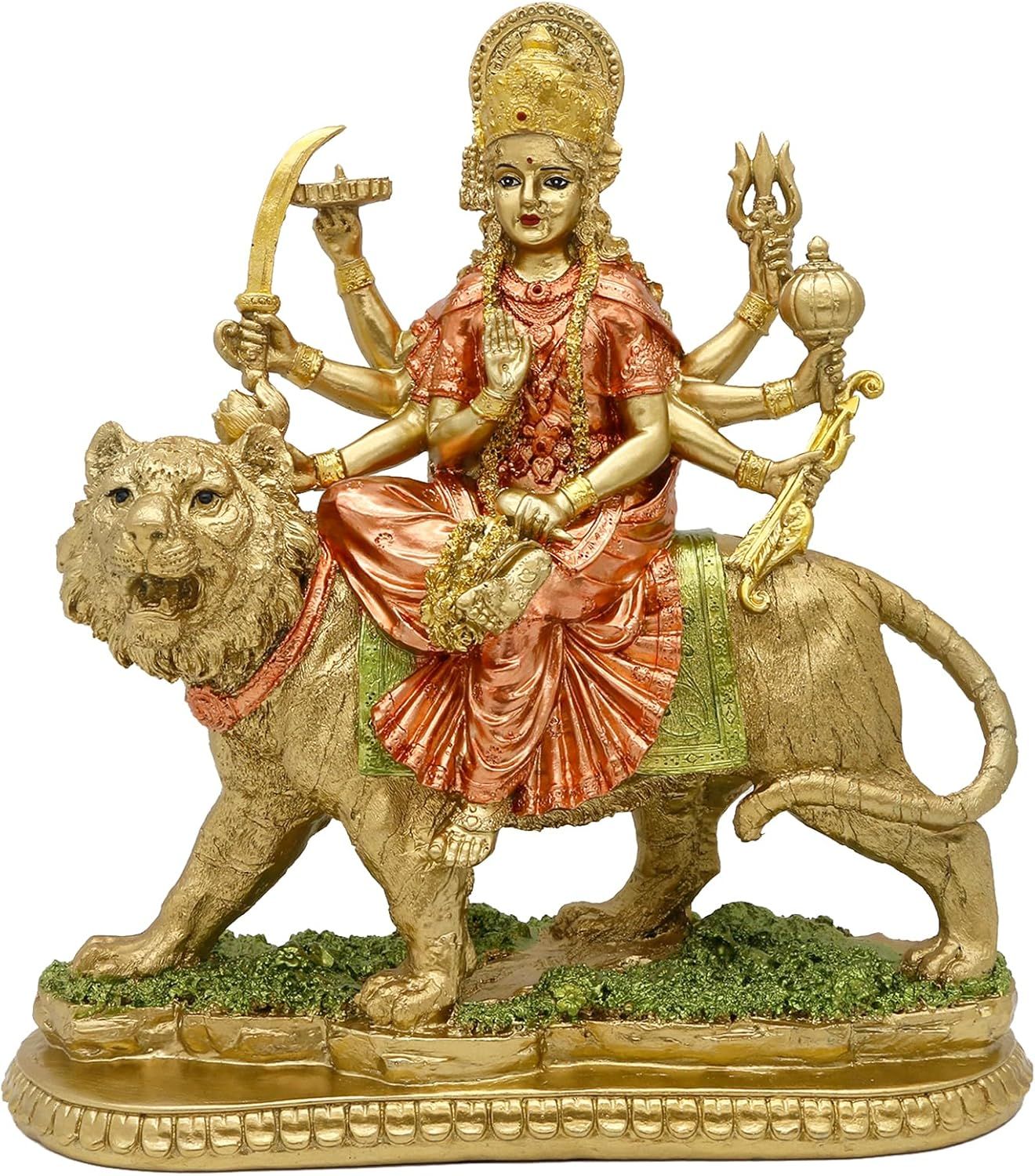 Hindu Goddess Lord Durga Statue - India God Antique Gold Durga Murti Idol Home Temple Puja Sculpture Indian Diwali Day Mandir Pooja Decoration