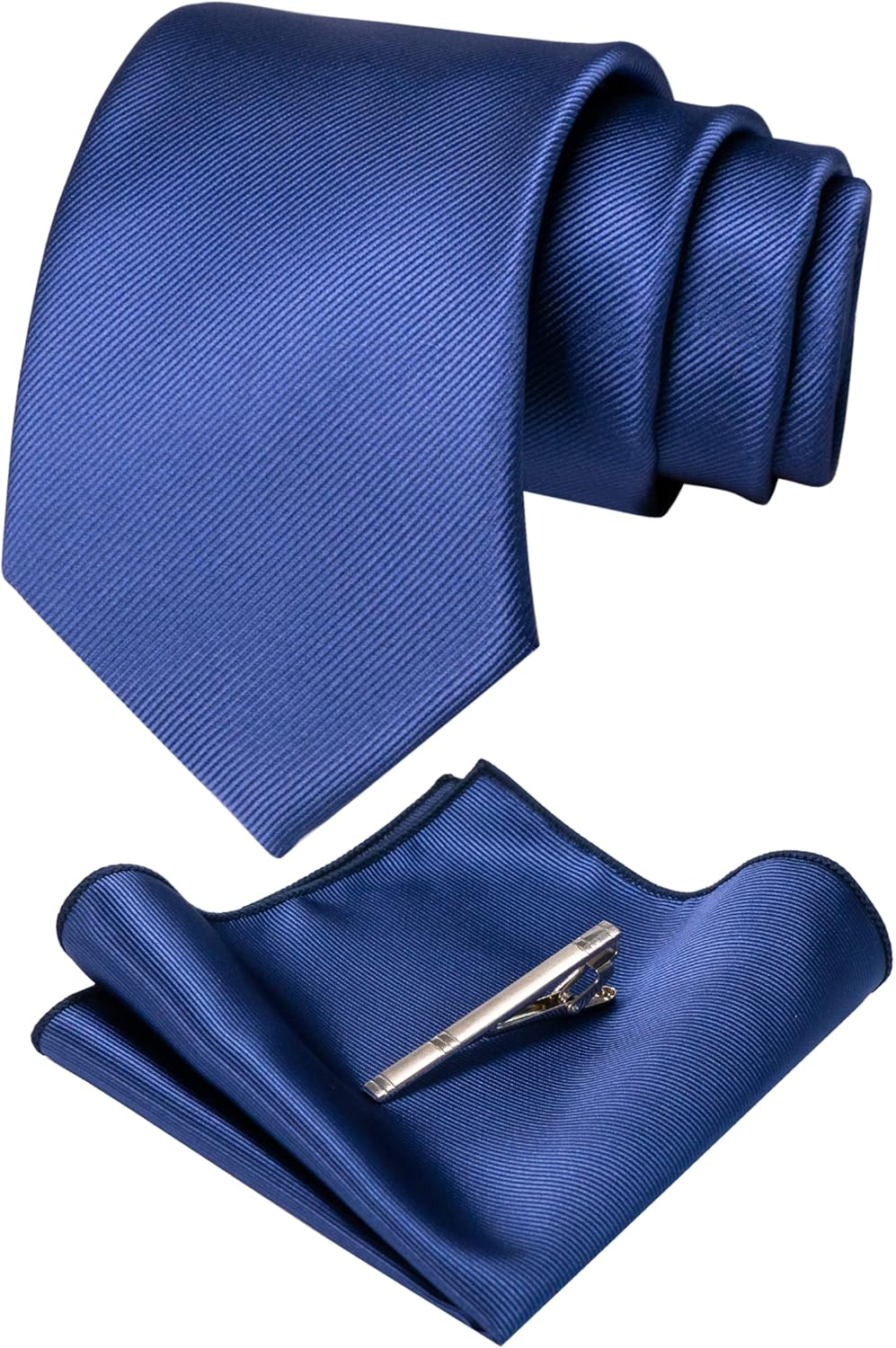 Solid Color Formal Necktie and Pocket Square Tie Clip Sets for Men