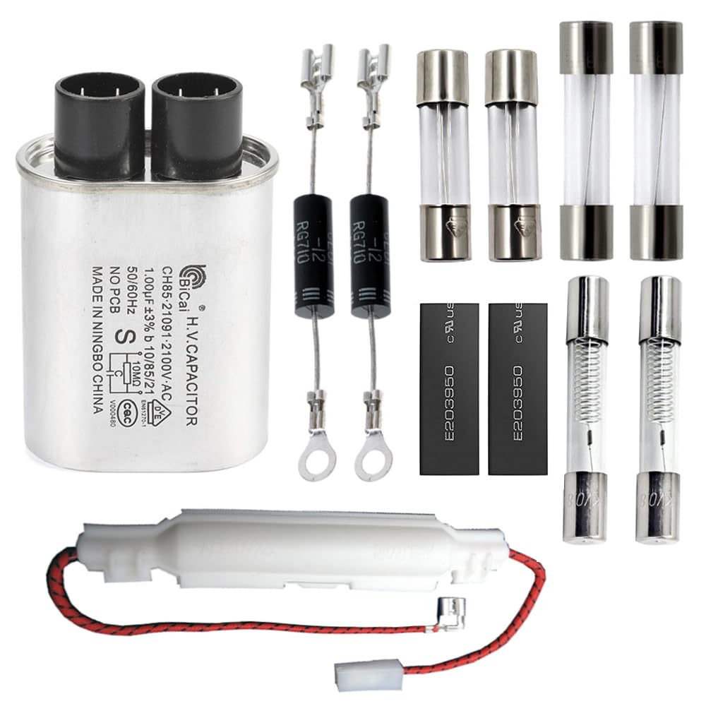 Home Microwave Oven Repair Kit - HV Capacitor 2100V 1.0Uf, Diode CL01-12, Slow Blow Fuse 5X20Mm, 6X30Mm 20A, 6X40Mm 0.75A 0.8A 5KV