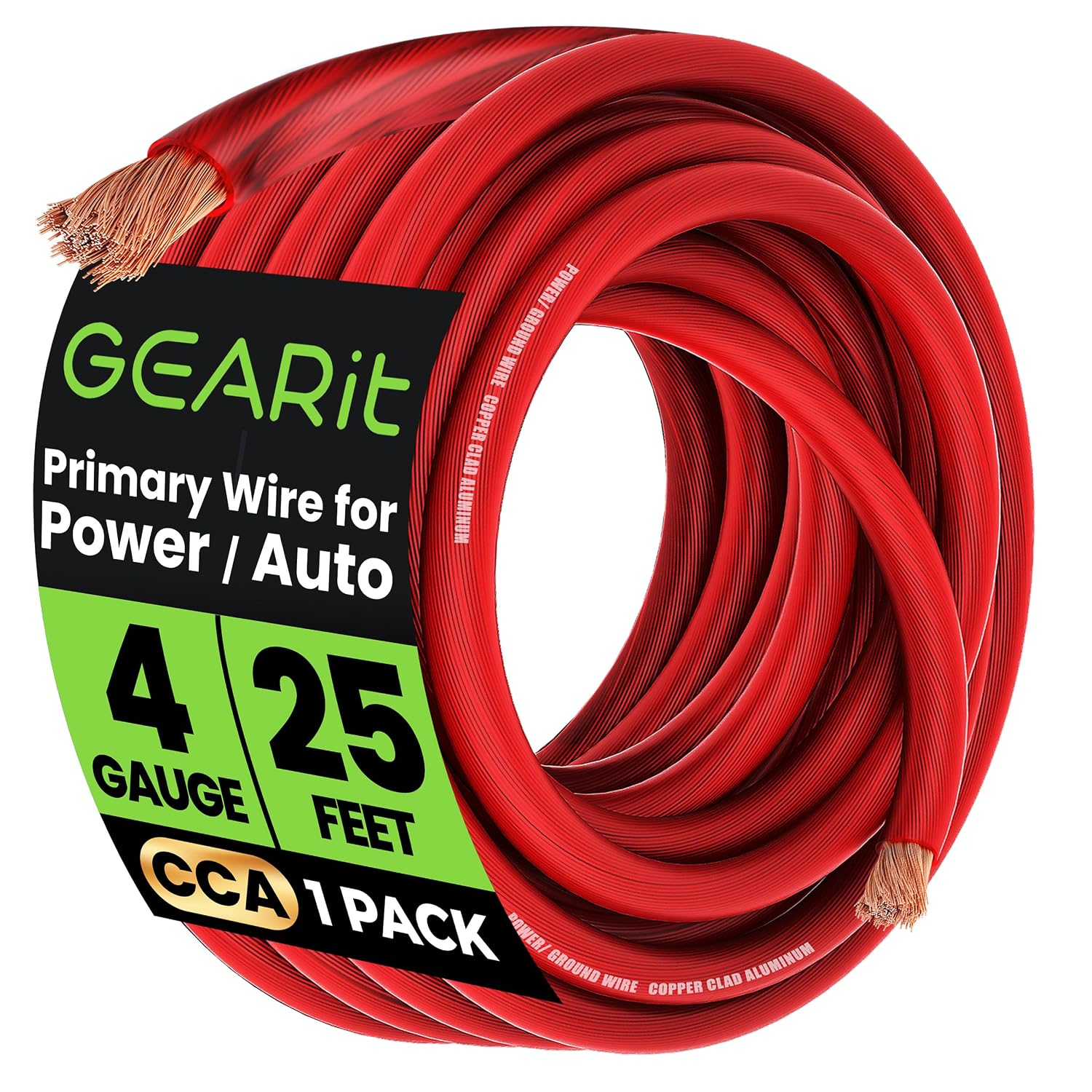 4 Gauge Wire, CCA Electrical Wire for Automotive Power/Ground, Battery Cable, Car Audio, RV, Amp Wiring Kit, 25 Feet, Red Translucent