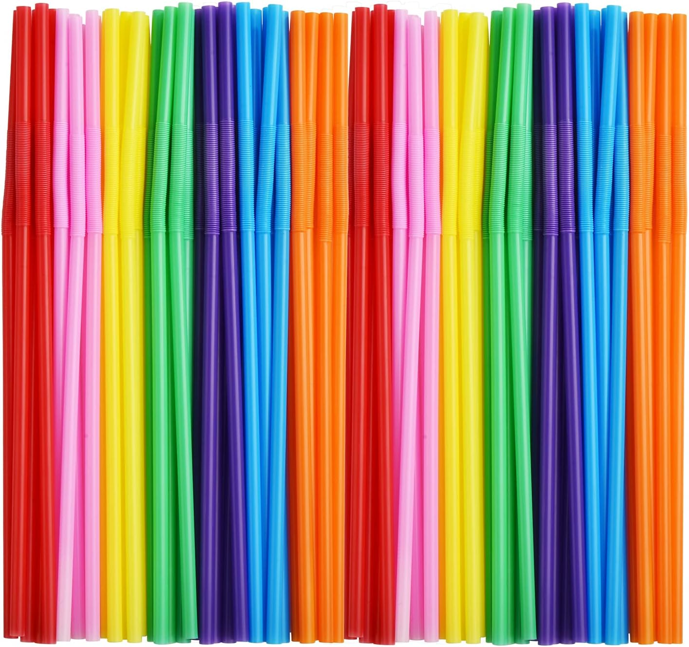 ALINK 300 PCS Flexible Plastic Drinking Straws, 10.2 Inches Extra Long Colorful Disposable Bendy Party Fancy Straws