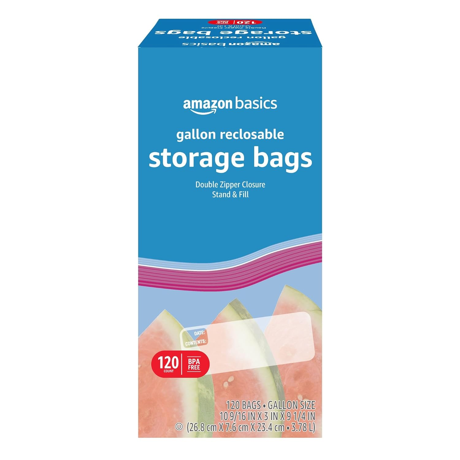 Amazon Basics Reclosable Gallon Food Storage Bags, BPA Free, 120 Count