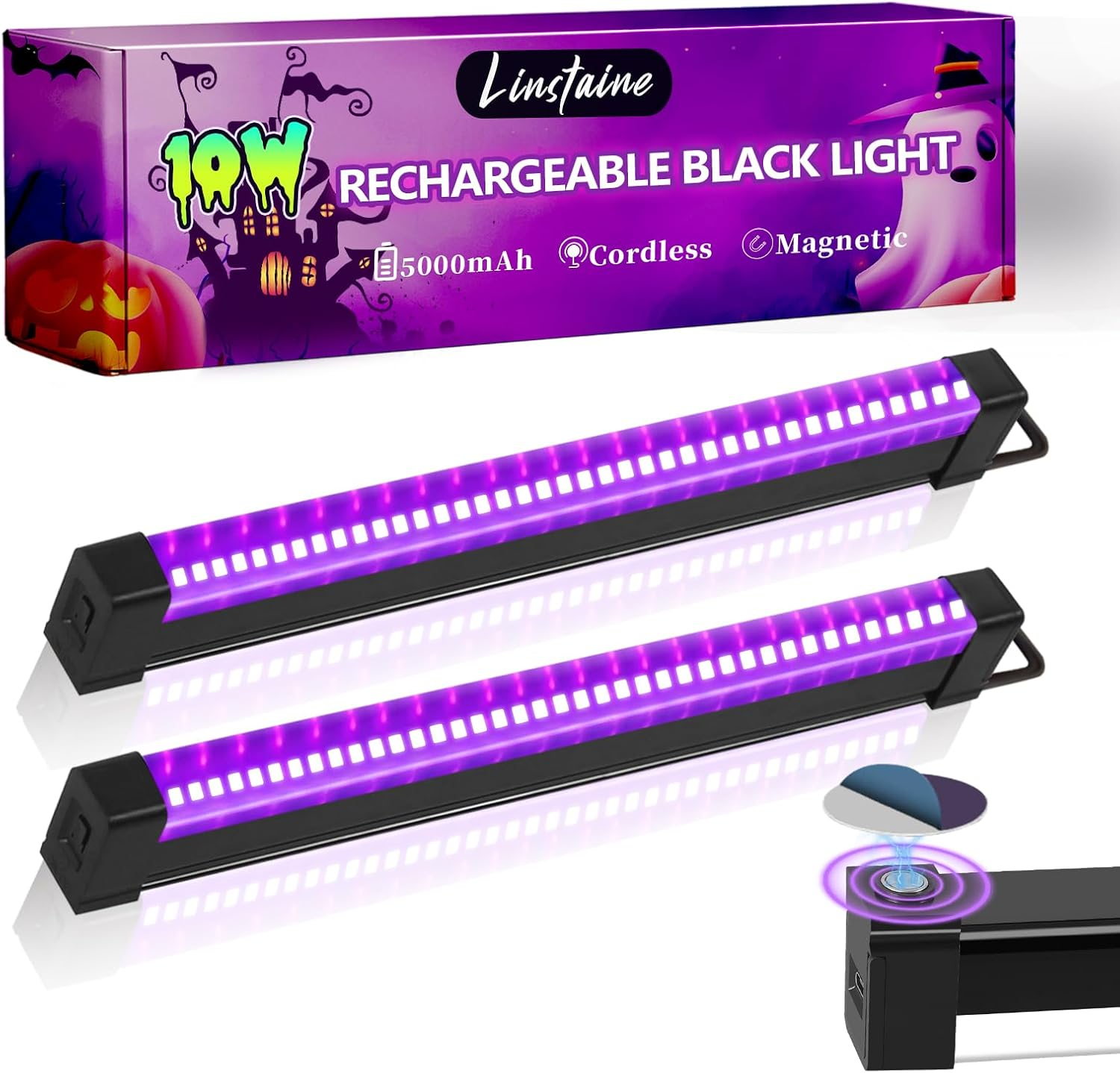 2 Pack Rechargeable Black Light Bar, 5000Mah Large Capacity Battery Powered