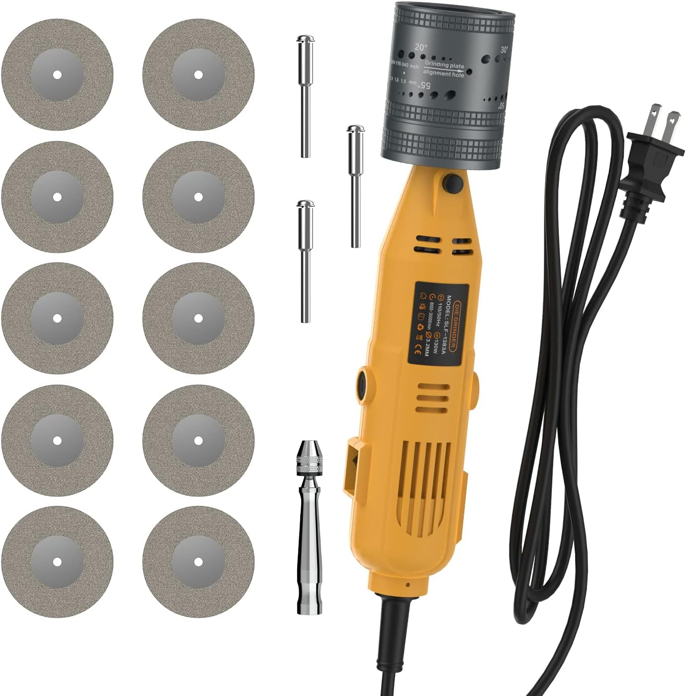 Tungsten Electrode Sharpener Grinder for TIG Welding, 6 Sizes 10 Angles, TIG Welding Rotary Tool with Flat Grinding Block Cut-Off Slot, 10 Diamond Wheels, 3 CNC Mandrels