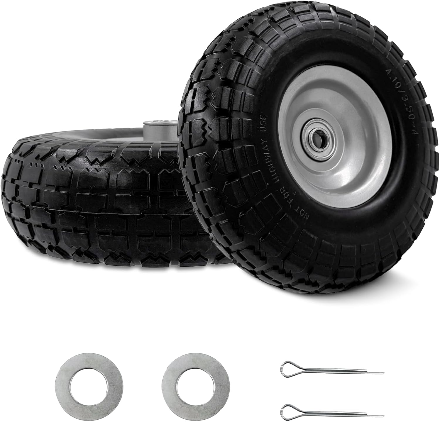 10-Inch 4.10/3.50-4 Tire and Wheel Flat Free, Heavy Duty Solid  Tire with 5/8