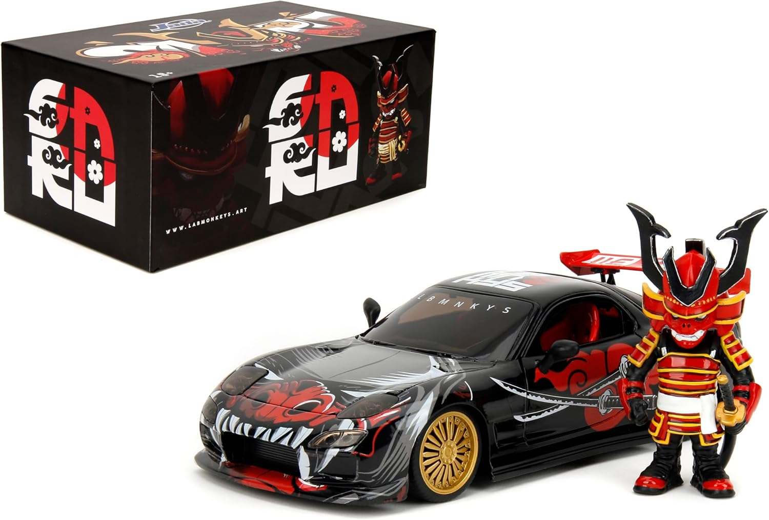 Lab Monkeys 1993 Mazda RX-7 with Saru Figure - 1:24 Diecast Car - Collectible Car Model - Premium Details, Limited Artist Edition - Collector Toys for Adults