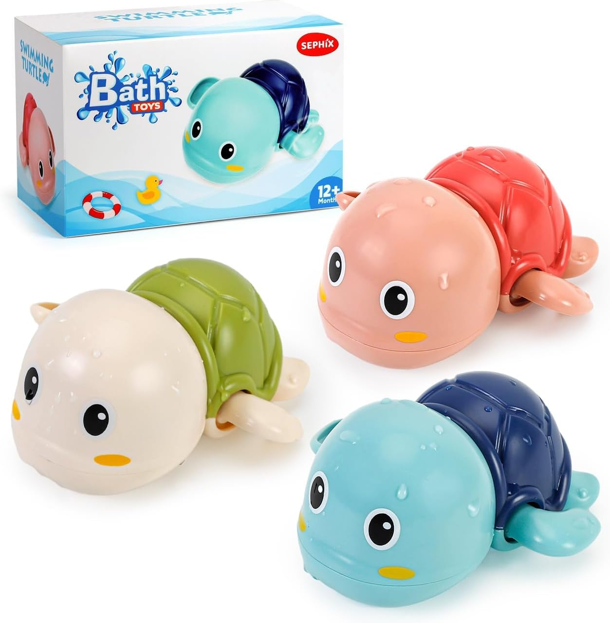 Bath Toys for Toddlers 1-3, Cute Swimming Turtle Bath Toys for 1 2 Year Old Boy Girl Gifts, Water Pool Toys for Baby Toddler Toys Age 1-4, Wind-Up Infant Bathtub Toys, 3 Pack