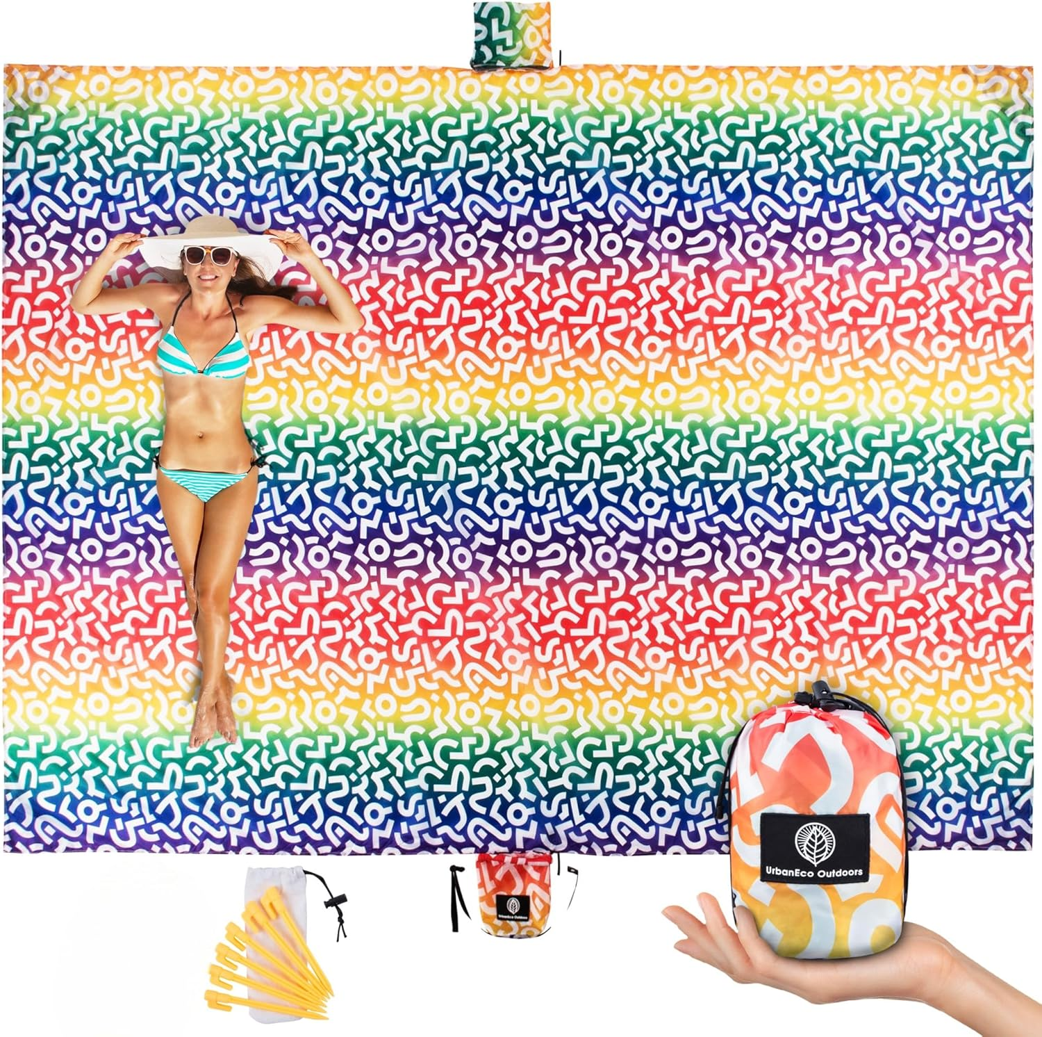 URBANECO OUTDOORS Lightweight Beach Blanket - Oversized 107" x 77" Waterproof... - Picture 16 of 16