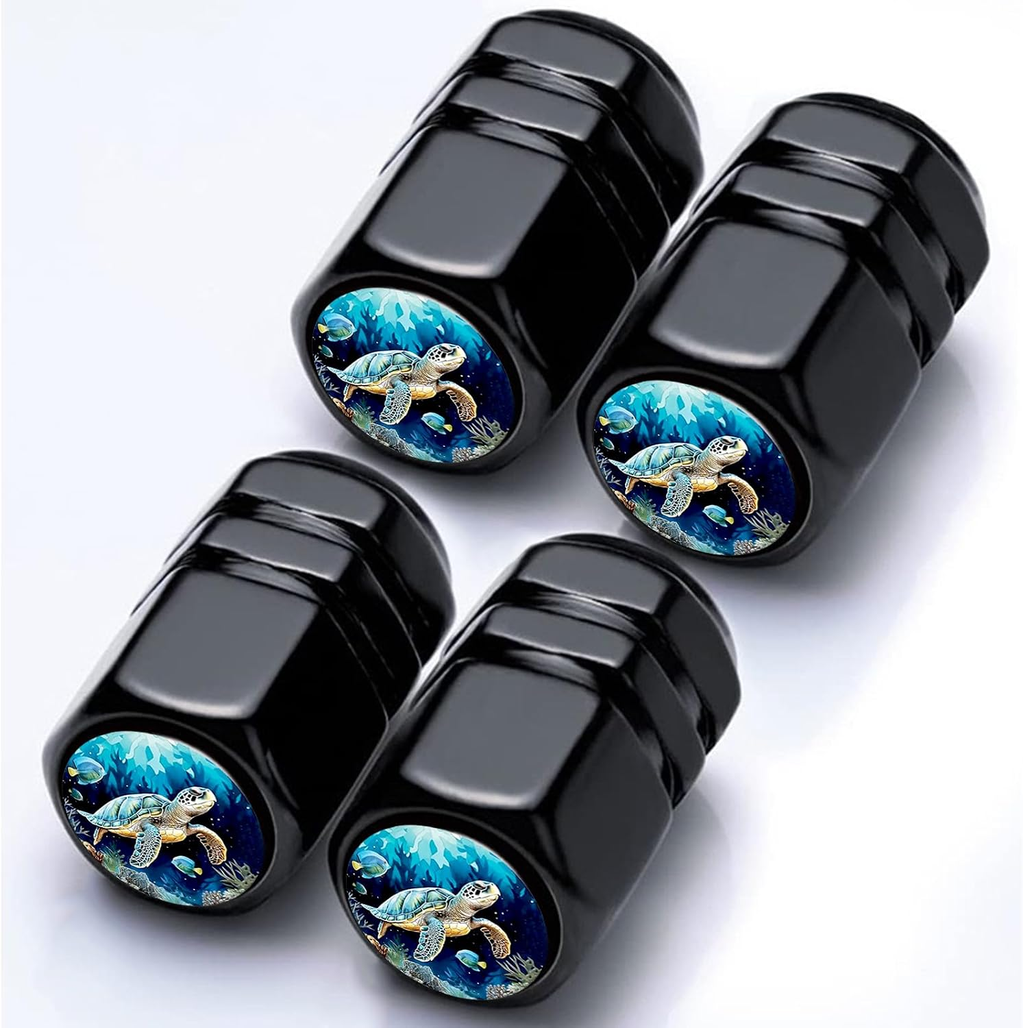 Turtle Tire Valve Stem Caps Sea Turtles Car Accessories 4Pack Tire Air Cap Aluminum Alloy with Plastic Liner Corrosion Resistant Leak-Proof for Car SUV Bike Motorcycle Valve Decor Turtle Gifts