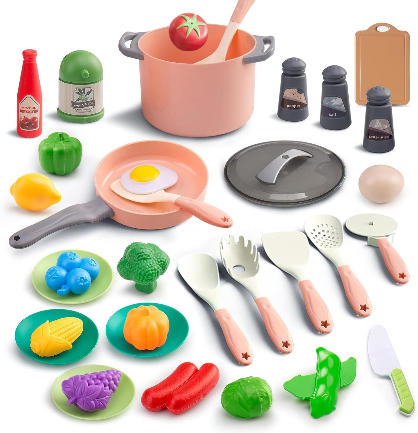35Pcs Kids Kitchen Toy Accessories, Toddler Pretend Cooking Playset with Play