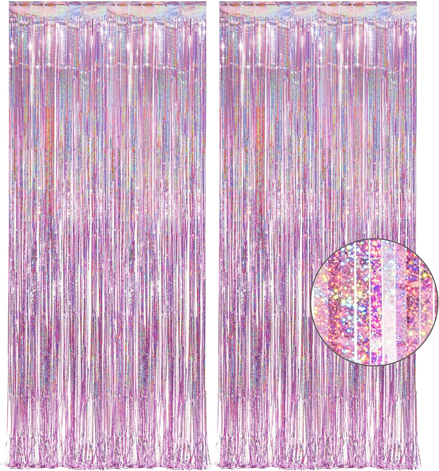 Pink Tinsel Curtain Party Backdrop - GREATRIL Foil Fringe Curtain Lilac Pink Party Streamers for Princess Bachelorette Euphoria Theme Party Decorations - 2 Packs