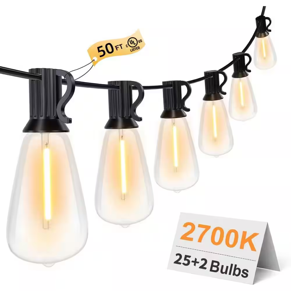25-Light 50 Ft. Indoor/Outdoor Plug-In Integrated LED Fairy String-Light, ST38 LED Bulbs, ETL & UL Listed (110-120 Volt)