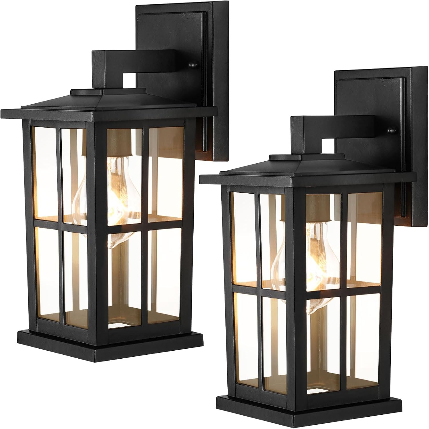 2-Pack Outdoor Light Fixtures Wall Mount, Waterproof Exterior Wall Lanterns Porch Lights, Matte Black outside Lights for House with Clear Glass Shades for Garage Front Door, Bulb Not Included
