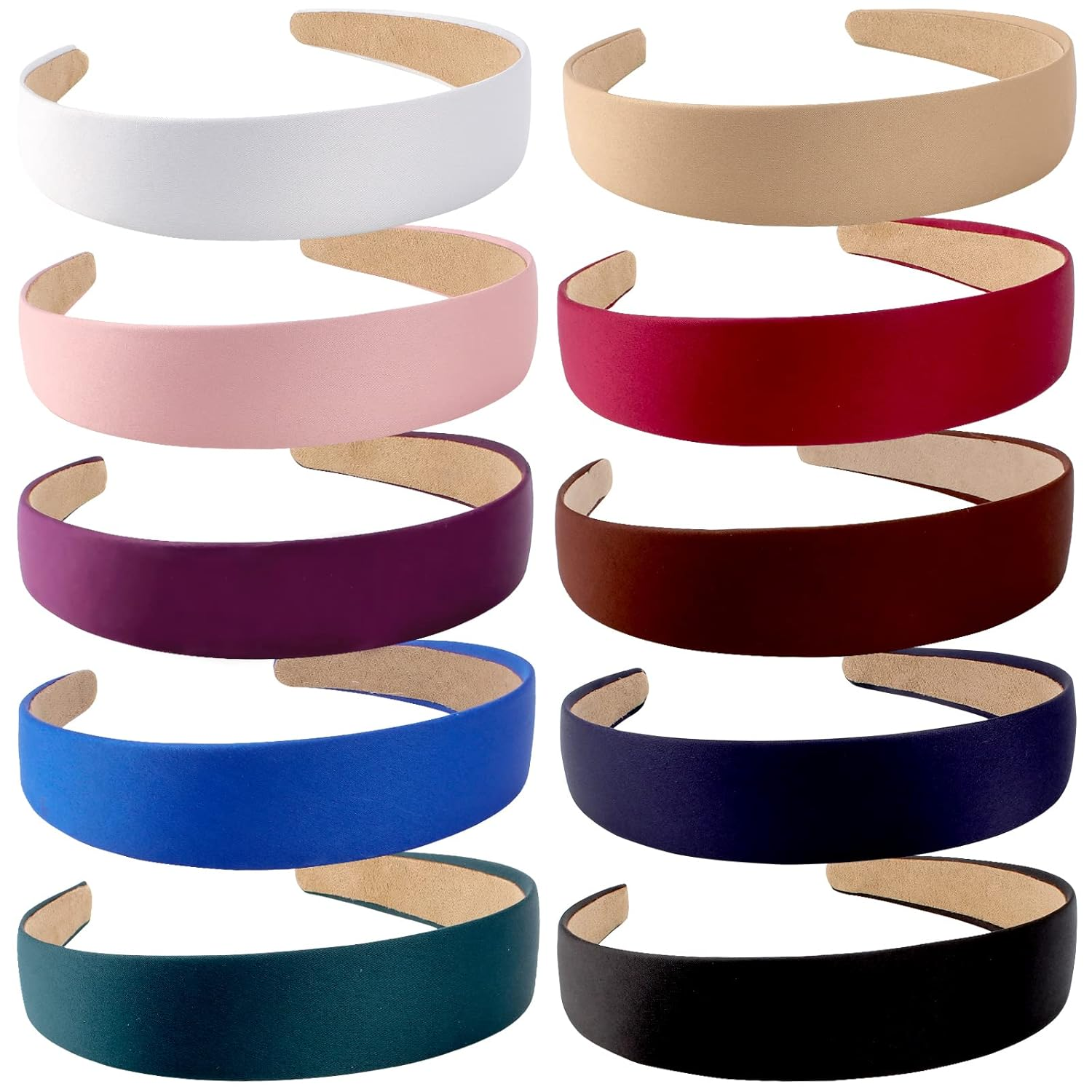 10 Pack Satin Headbands 1.3 Inch Wide Red White Black Pink Purple Headband Women Girls Non Slip Fashion Hair Bands Diy Holiday Costume Accessories Diademas Coreanas Para Mujer