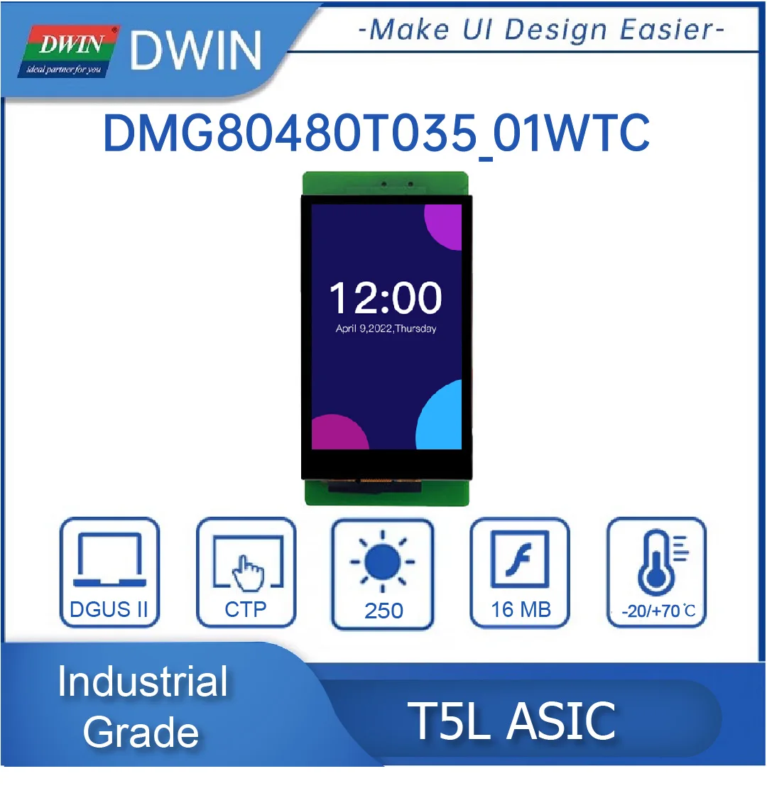 3.5 Inch LCD Module 800*480 Display Monitor HMI/UART RS232 Connect To Arduino, PLC, Intelligent LCM DMG80480T035_01W
