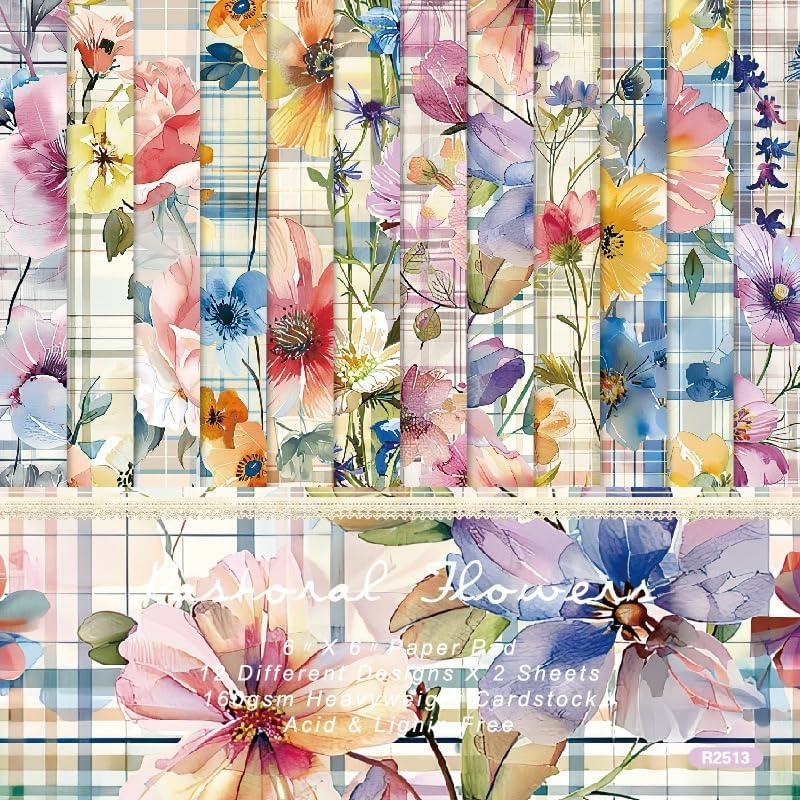 Vintage Floral Scrapbook Paper Pad Flower Patterned Cardstock Paper 6X6 ,24 Sheets Single-Sided Junk Journal Scrapbooking Papers for DIY Origami Card Making Art Collage Decorative Craft Papers.