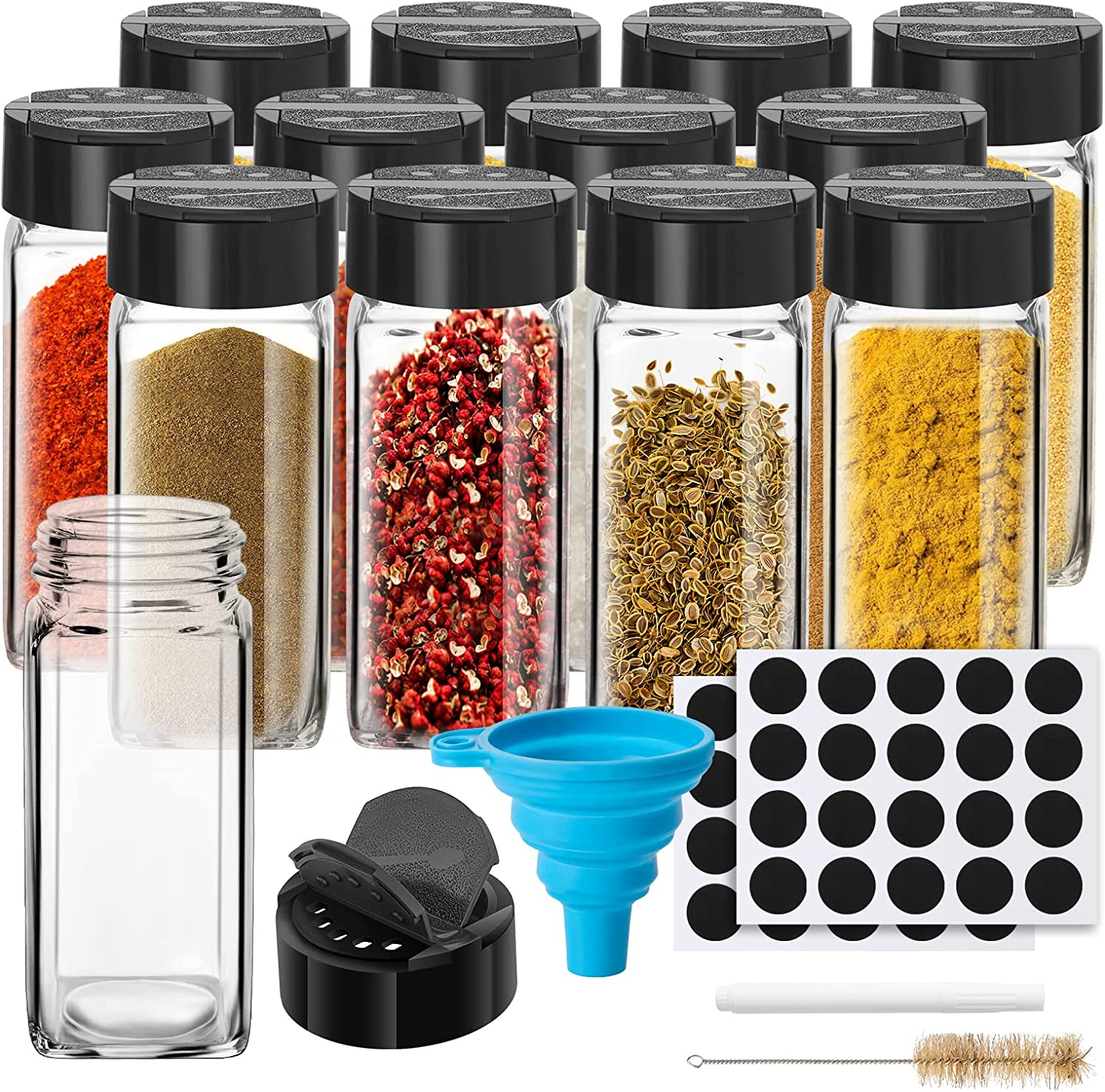 12 Pack Glass Spice Jars with Labels 4oz Spices Containers Spice Jars with Bl...