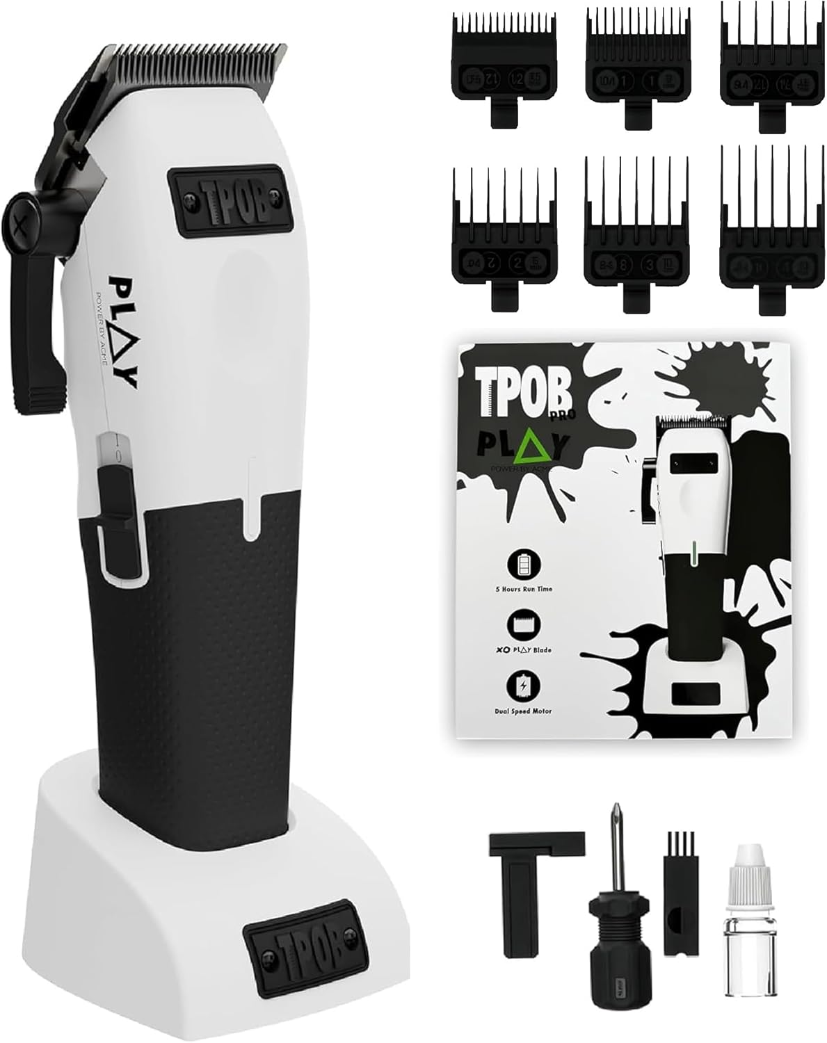 Play Barber Hair Clippers for Men 7500 RPM with Rubber Grips (White)