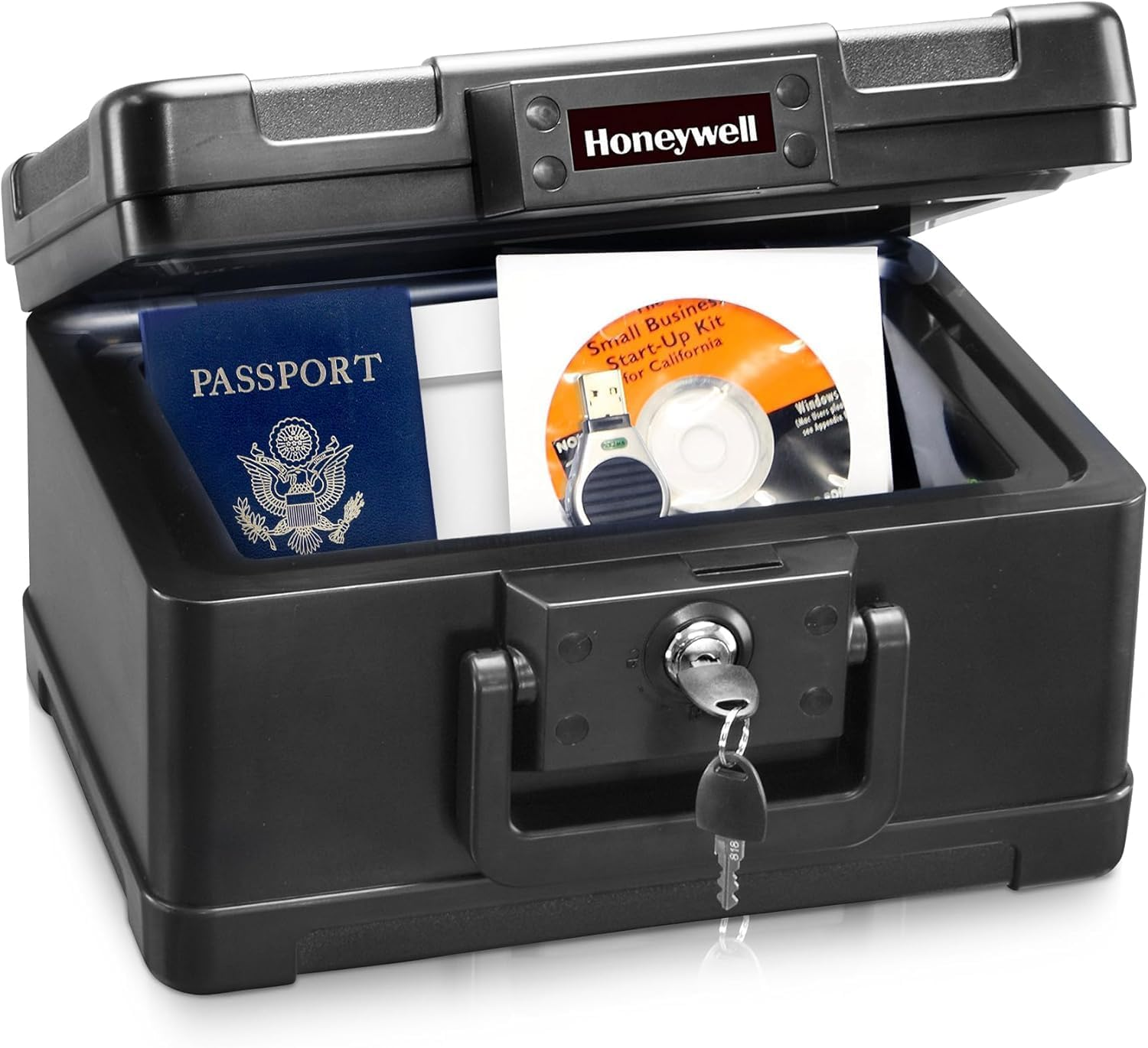 Safes & Door Locks - Small Safe Box Chest for Home - Fireproof Safe Holds #10 Envelopes, USB Flash - Strong ABS Plastic - Document, Money Safe with Key Lock System - 0.15 CU, Black - 1101