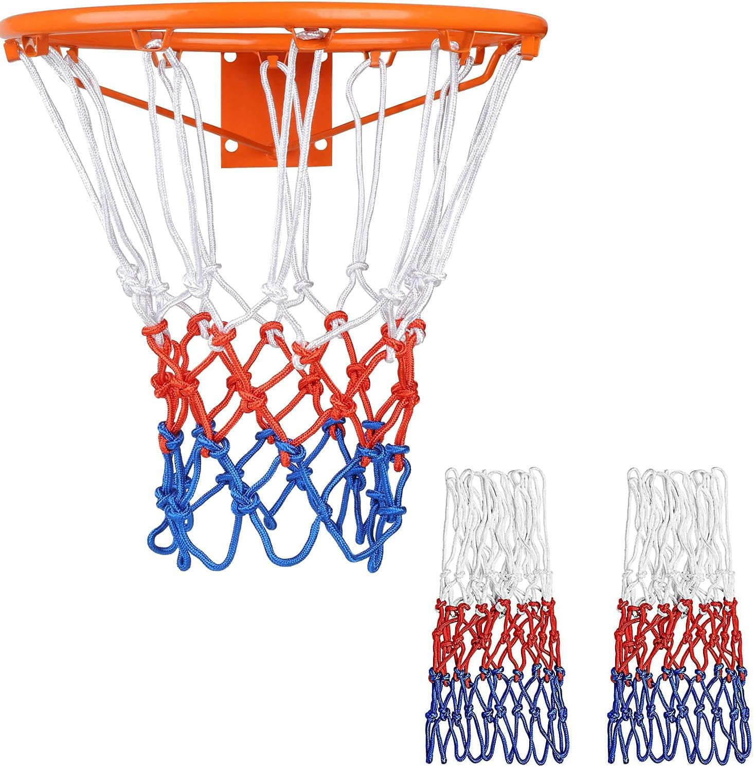 Basketball Nets, 2 Pack Heavy Basketball Net Rainproof Sunscreen, Easy to Install Outdoor Basketball Net, Red White Blue Bold Polyester Braided Rope, 12 Loops for Indoor Outdoor Competitions