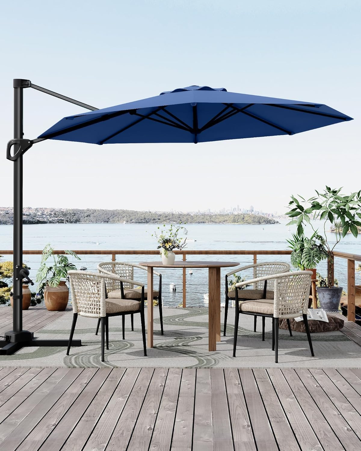 10 deluxe polyester offset patio umbrella by trademark innovations teal 9FT Patio Umbrella Outdoor Table Umbrella w/Push Button Tilt and Crank, 8 Sturdy Ribs, UV