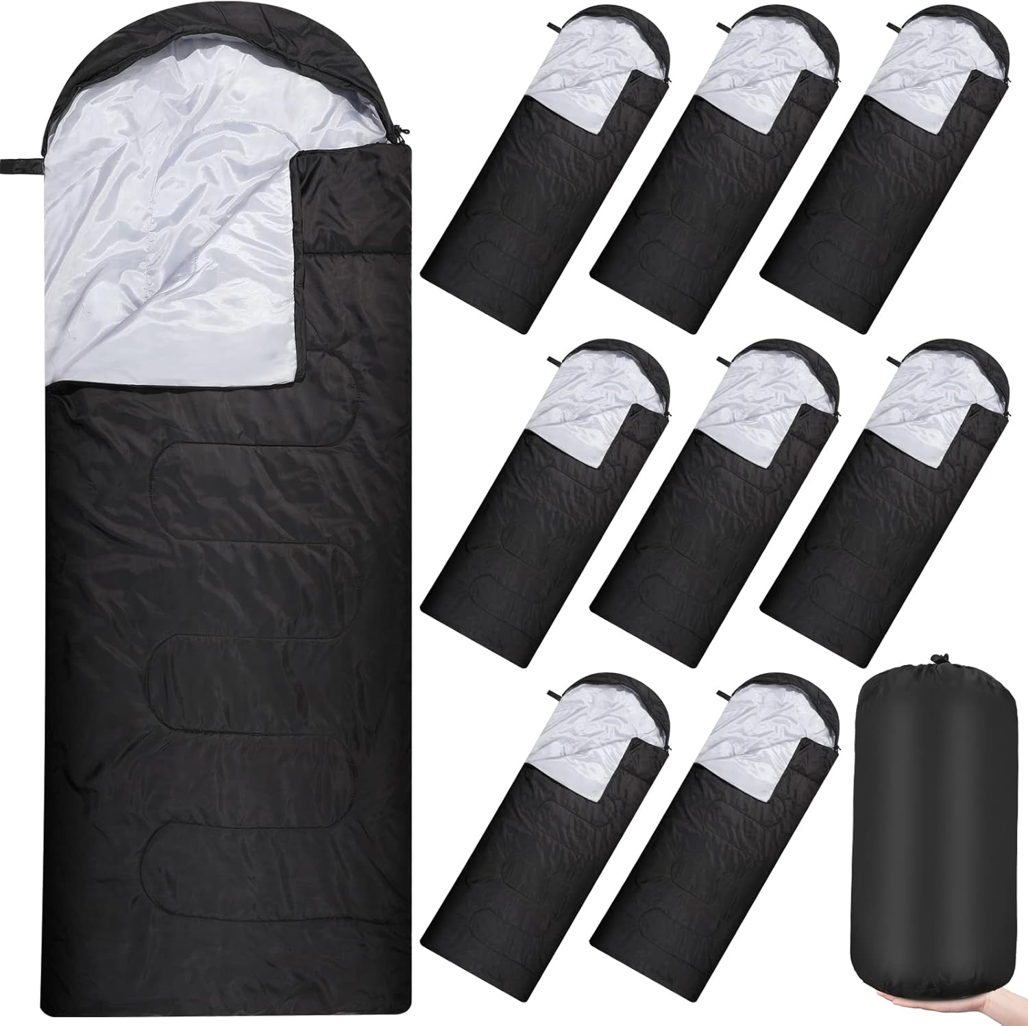 10 Pcs Camping Sleeping Bag for Adults Bulk 4 Season Cold Warm Weather Sleeping Bag Waterproof Lightweight Backpacking Sleeping Bag with Compression Sack for Camping Hiking Outdoor Travel