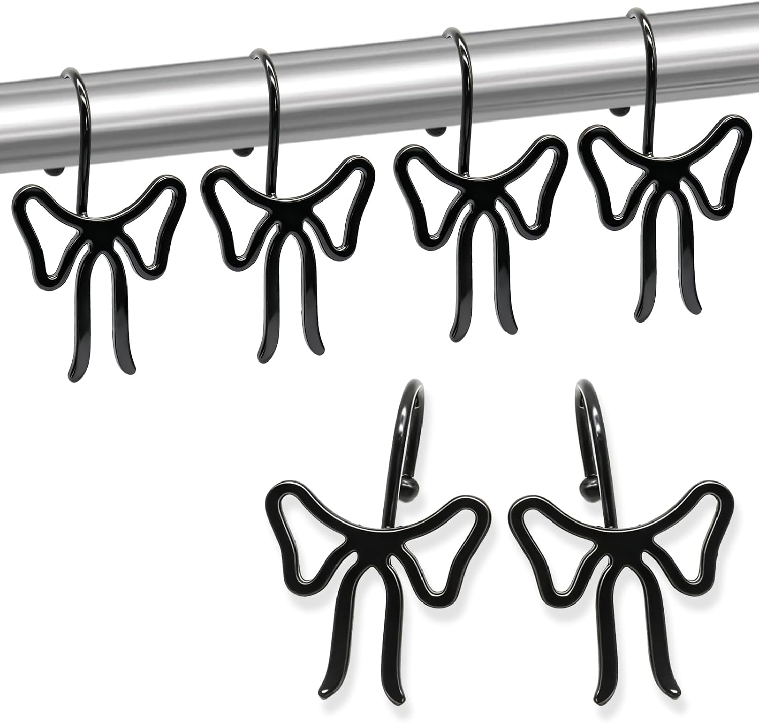 Stylish Black Bow Decorative Shower Curtain Hooks - 12PCS Set