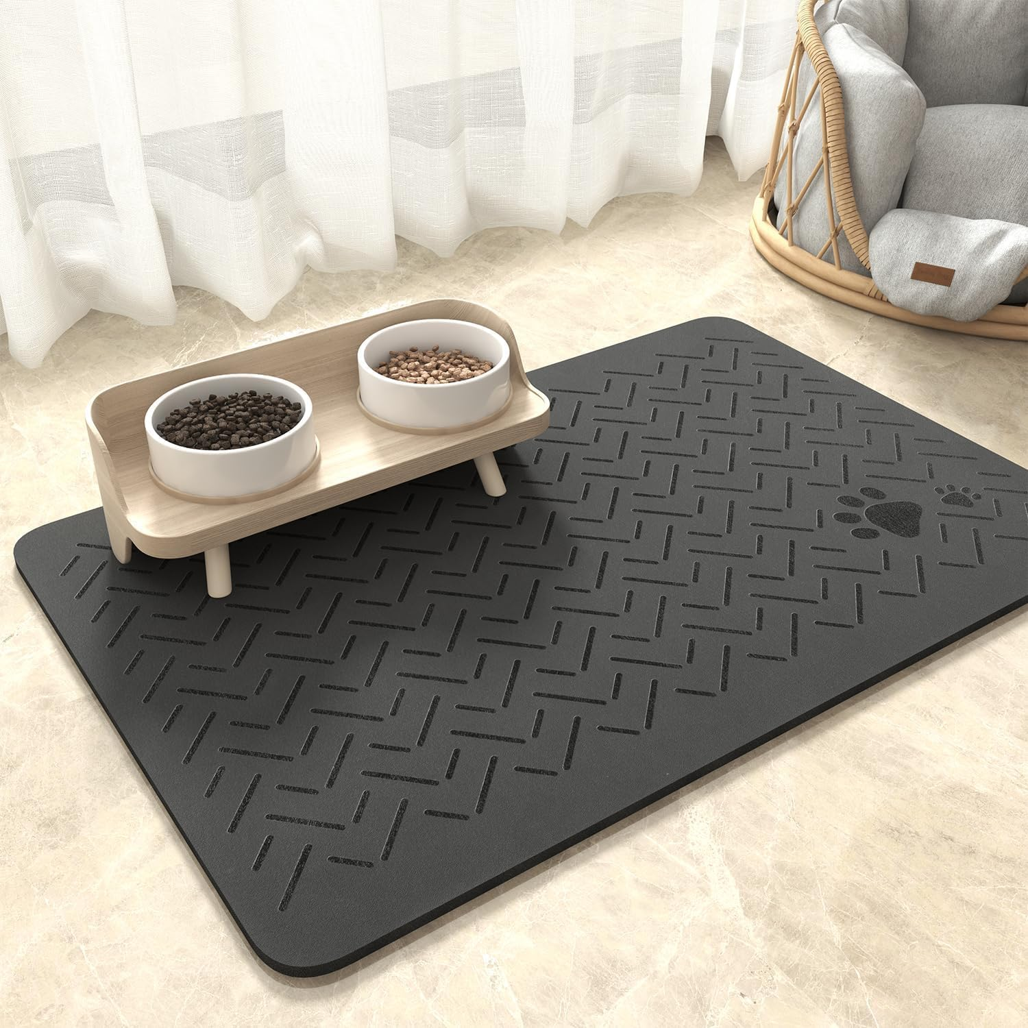 Napfunterlage Hund Katzen Hundenapf Unterlage, Saugfähig Futterunterlage Hunde Rutschfeste Futtermatte, Futterunterlage Für Katzen Hund Matte Futtermatten Für Hunde (Dunkel Grau, 30 X 50 Cm)