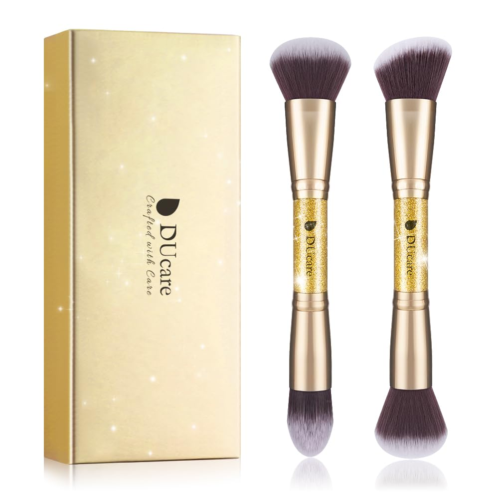 Ducare Makeup Brushes Duo End Foundation Powder Buffer and Contour Brush Synthetic Cosmetic Tools 2Pcs