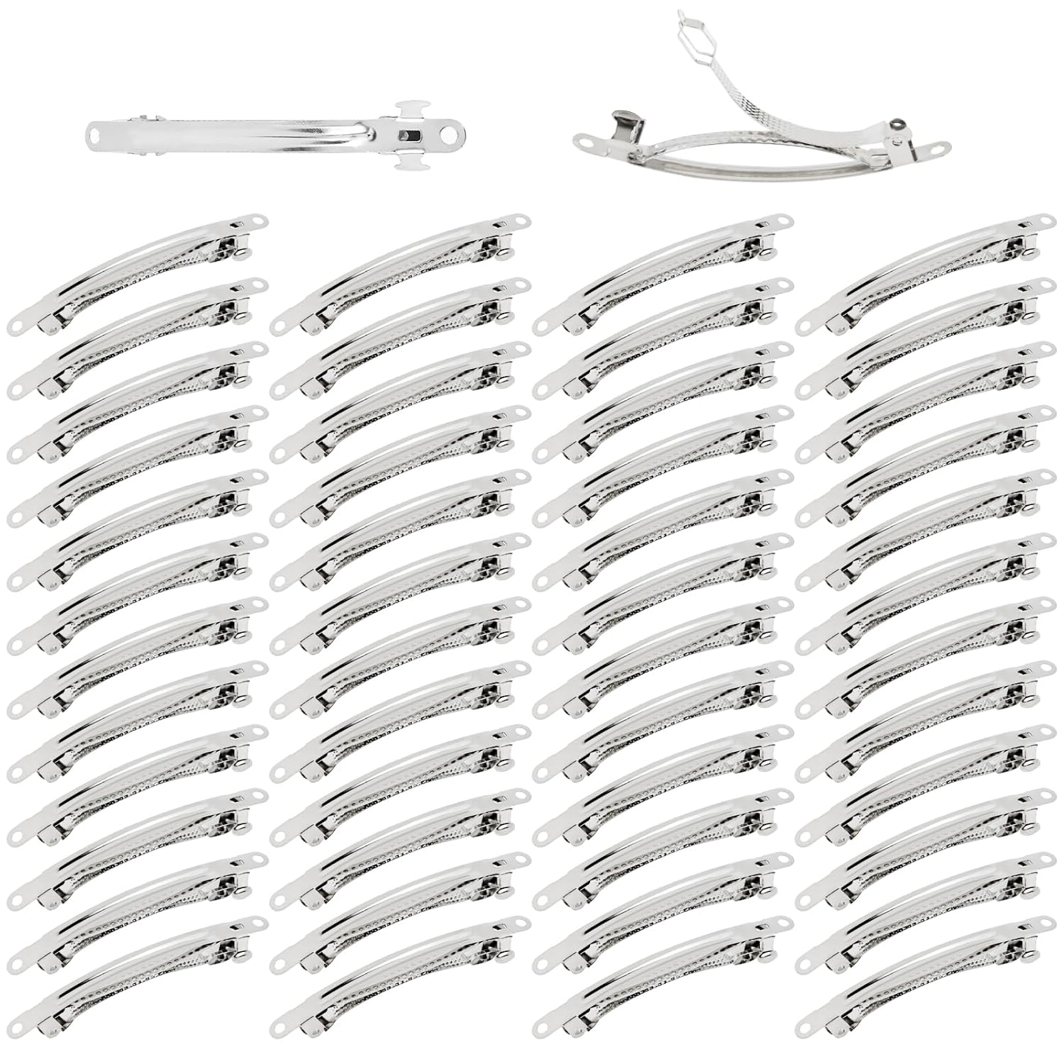 50 Pack 8Cm/3 Inch Plain Blank Silver Metal DIY Craft French Barrettes Automatic Spring Snap Hair Clips Clasps Accessories for Women Girls Teens