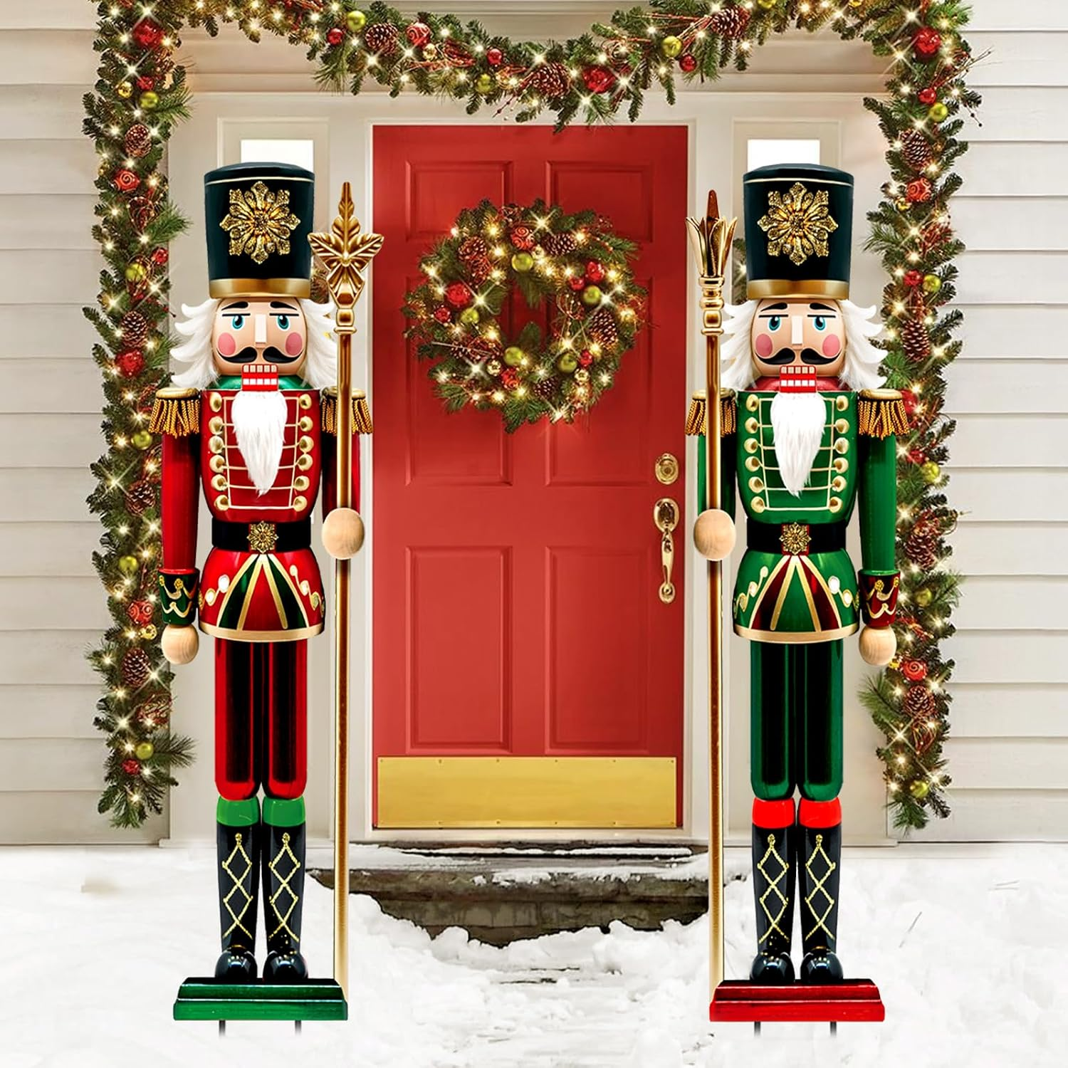Bunny Chorus 2Pcs Large Metal Nutcracker Christmas Yard Signs, Outdoor Lawn Pathway Decorations, Heavy Duty Iron Holiday Garden Stakes, Home Winter Walkway Driveway Front Porch Yard Decor