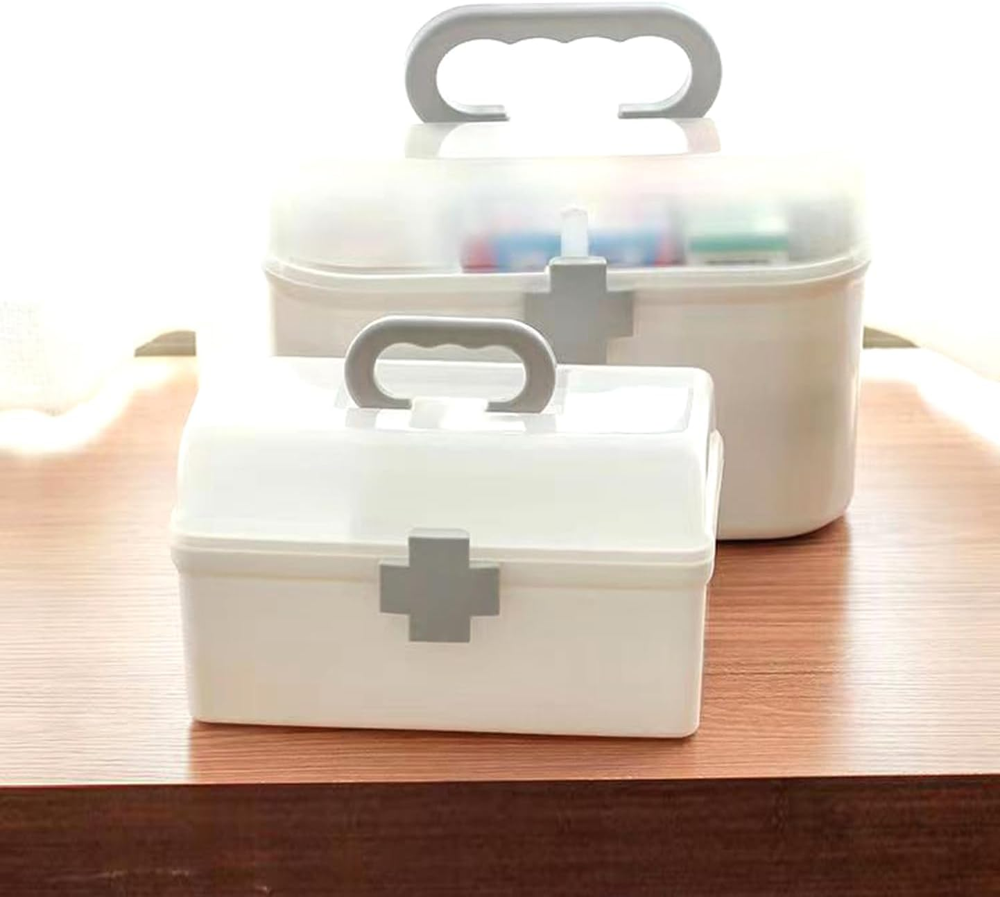 2 Layers Plastic First Aid Box with Portable Handle,Emergency Medicine Kit Ca... - Picture 4 of 14