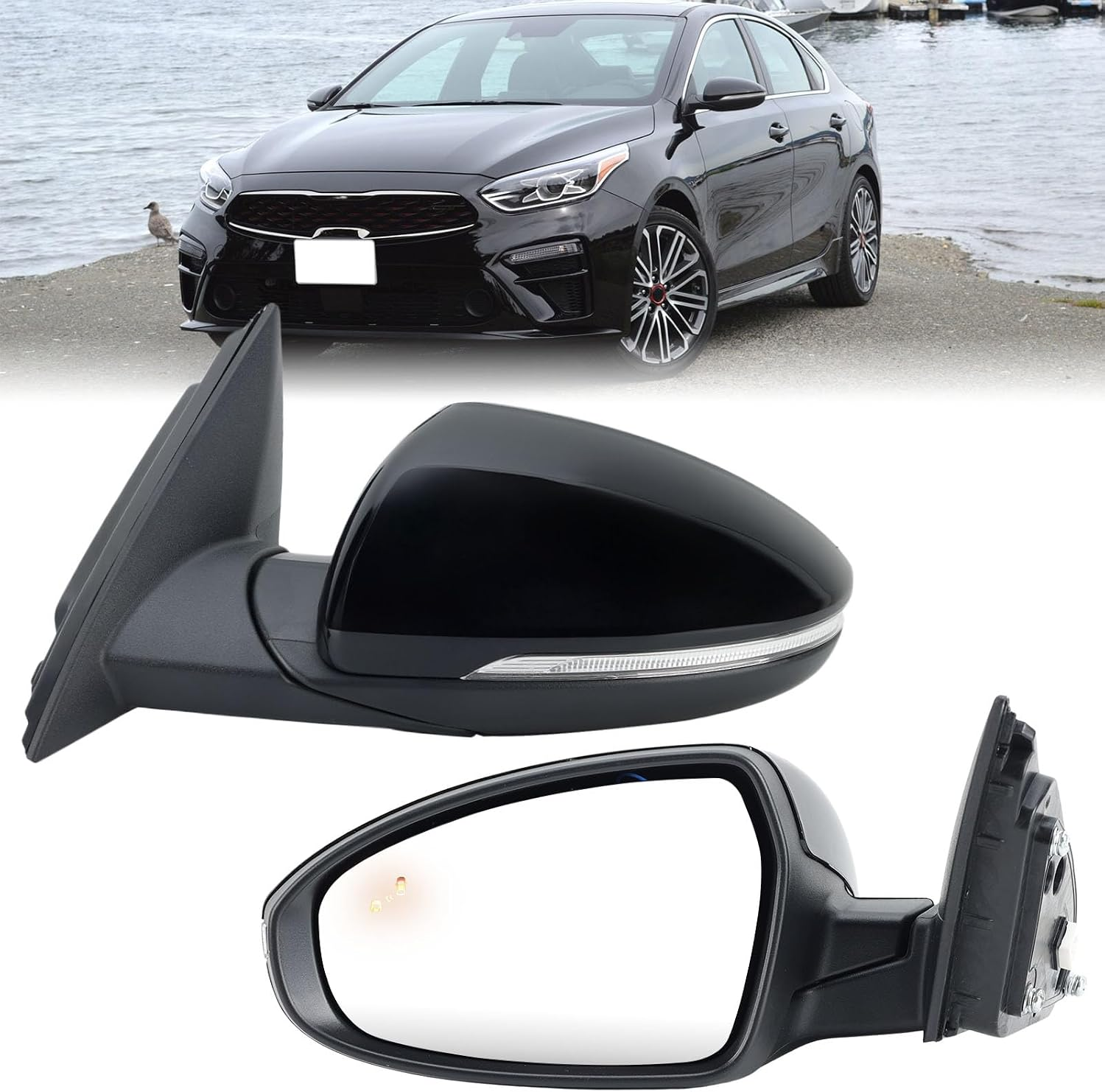 Left Driver Side Mirror Compatible with 2019 2020 2021 2022 2023 2024 Kia Forte Left Rear View Door Mirror Heated Manual Folding Power Glass Blind Spot Sensor Black 8 Pins 87610M7090 KI1320225