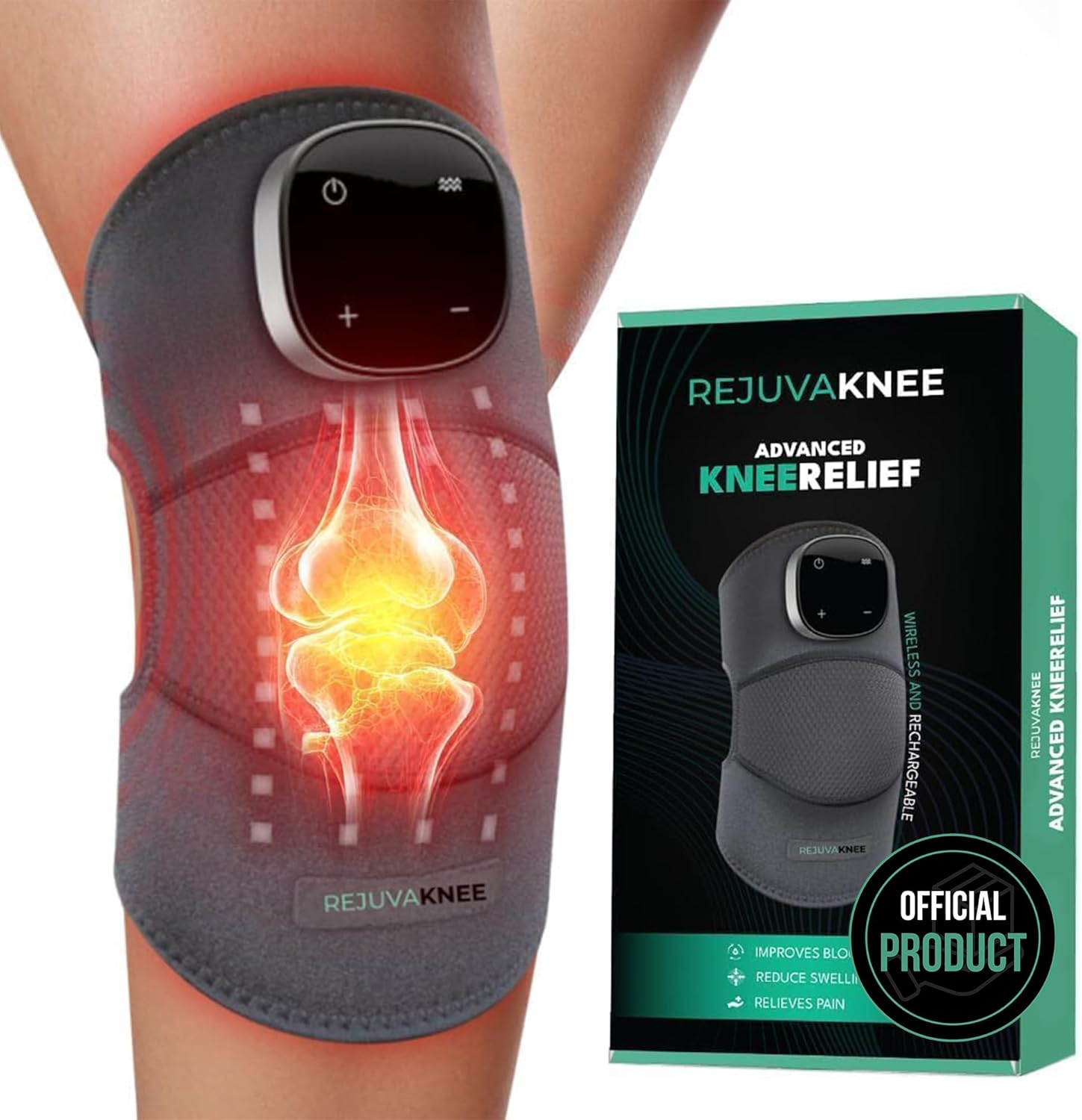 Rejuvaknee Triple Method Massager – the Official  2026 – Adjustable Rejuvaknee Knee Massager for Comfort and Relaxation – Home Use Knee Wrap Massager – One Size, 1 Piece