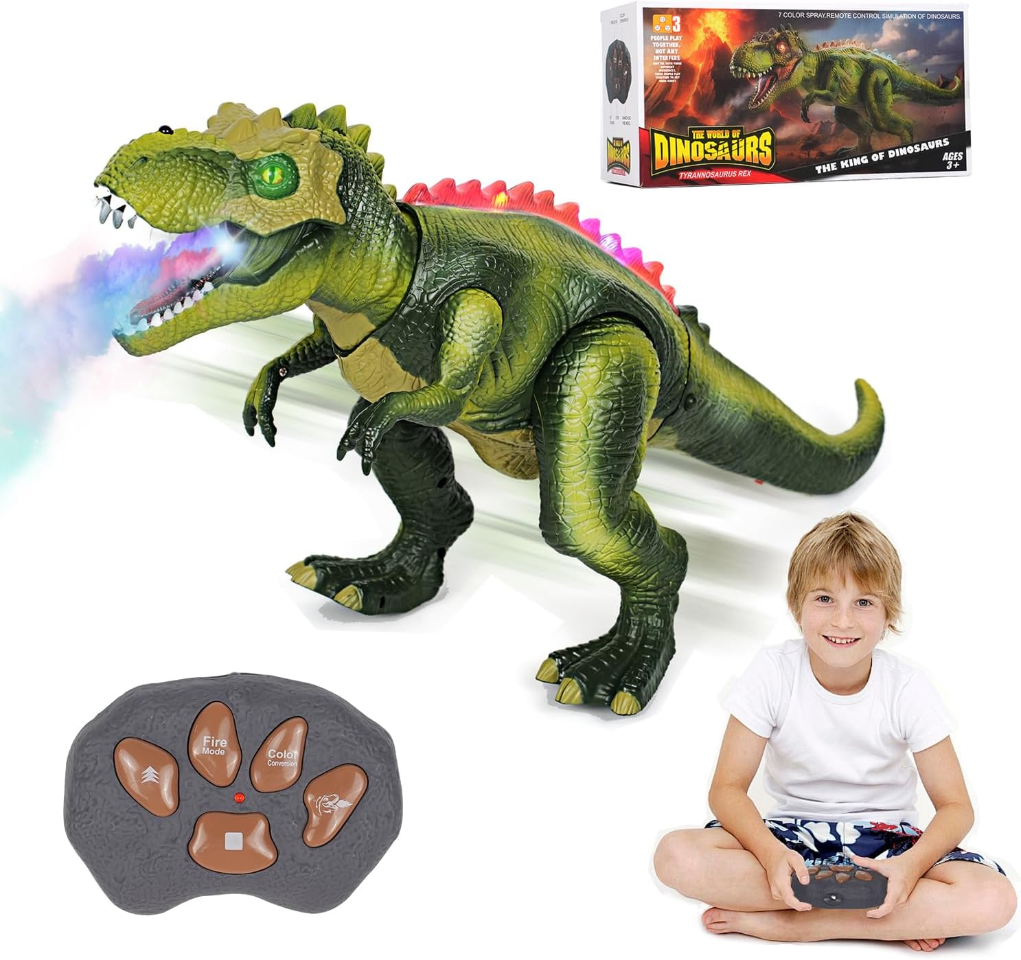 Walking T-Rex Dinosaur Remote Control RC Toys For Kid Action Figure LED Light Up