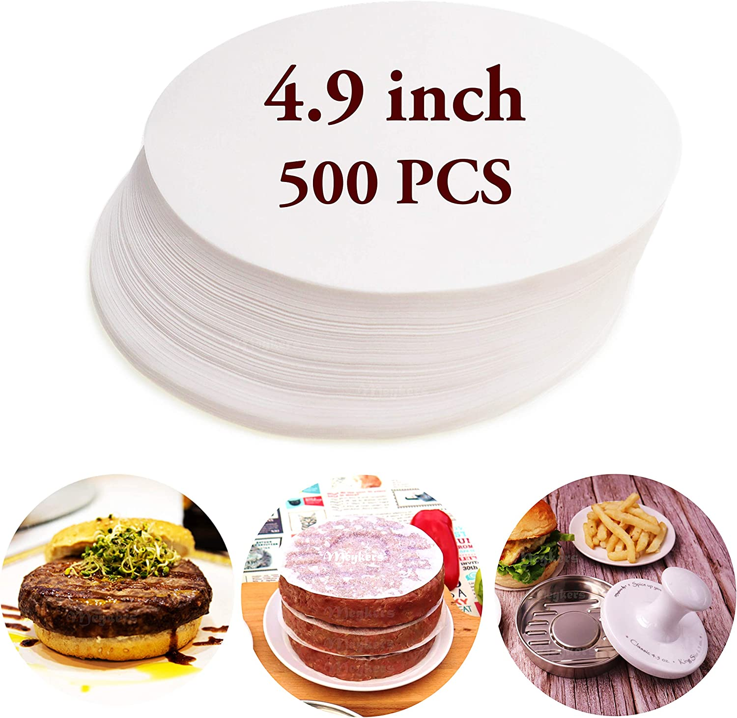 Wax Patty Paper Sheets for 5 Inches Burger Press - 500 Pcs round Hamburger Patty Paper to Separate Frozen Pressed Patties - Circle Burger Paper for Easy Release from Patty Maker Mold