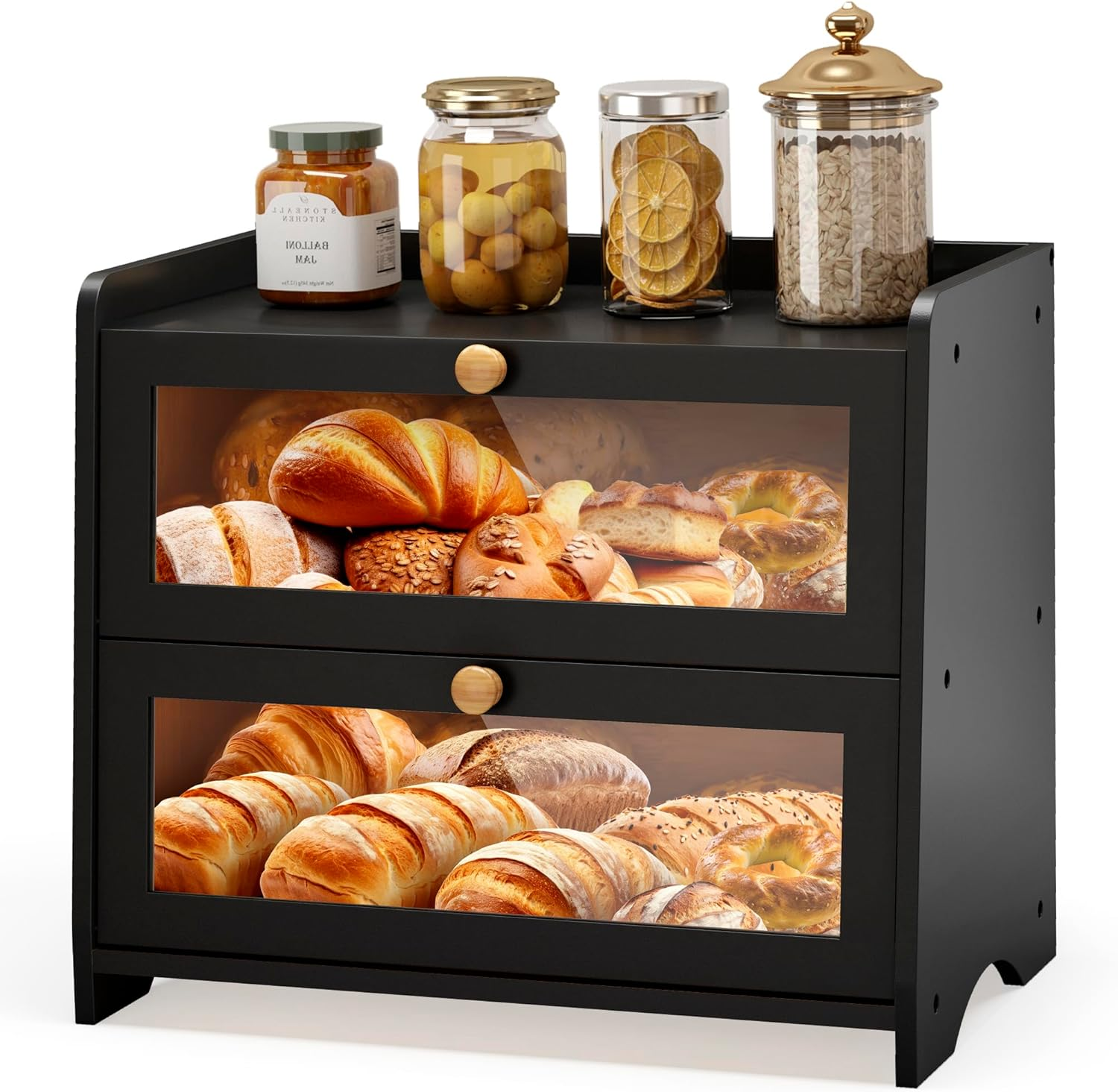 Double Layer Bread Box for Kitchen Countertop, Large Breadbox Bread