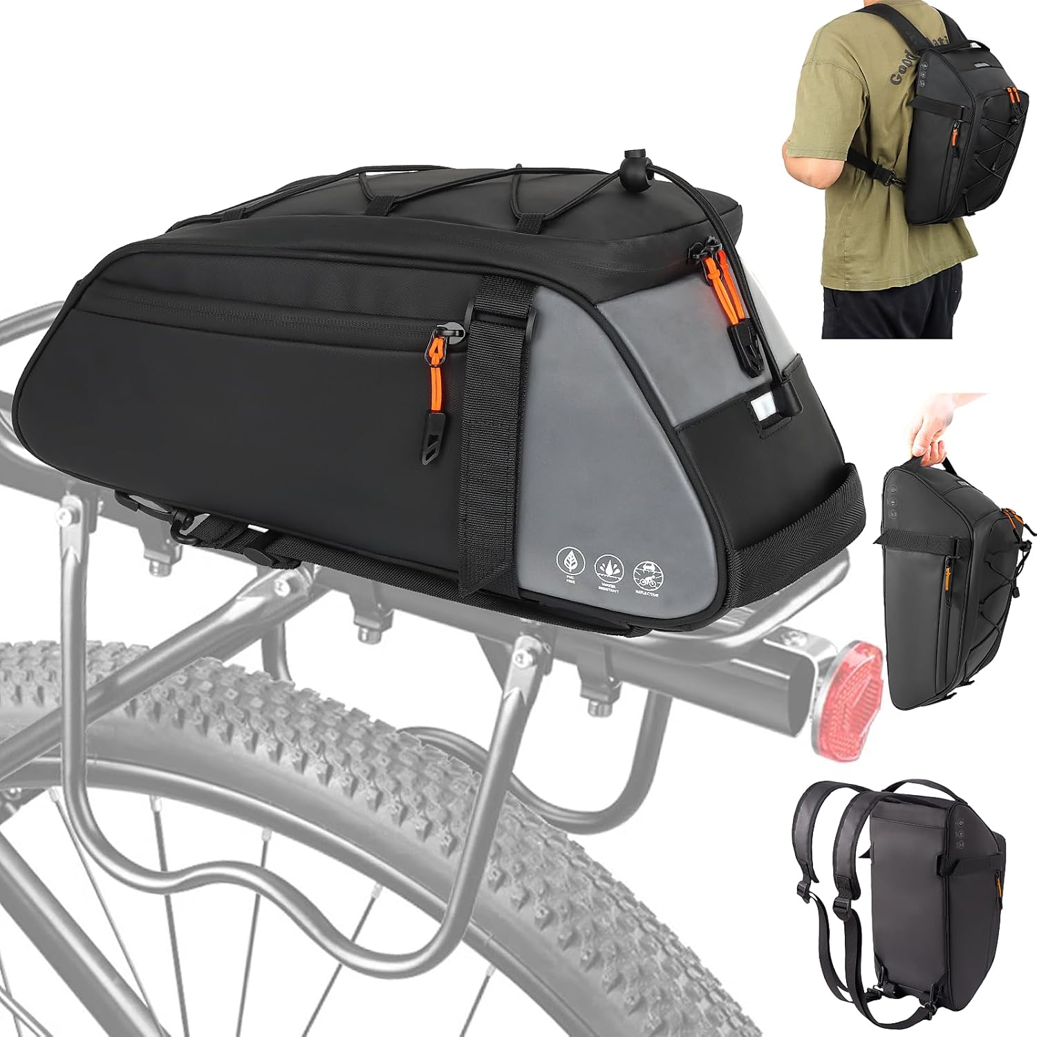 Bike Bag Rear Rack, 10L Reflective Waterproof Bike Rack Backpack with Water-Resistant Zippers Bike Trunk Bag Bike Bicycles Saddle Bag Rear Rack
