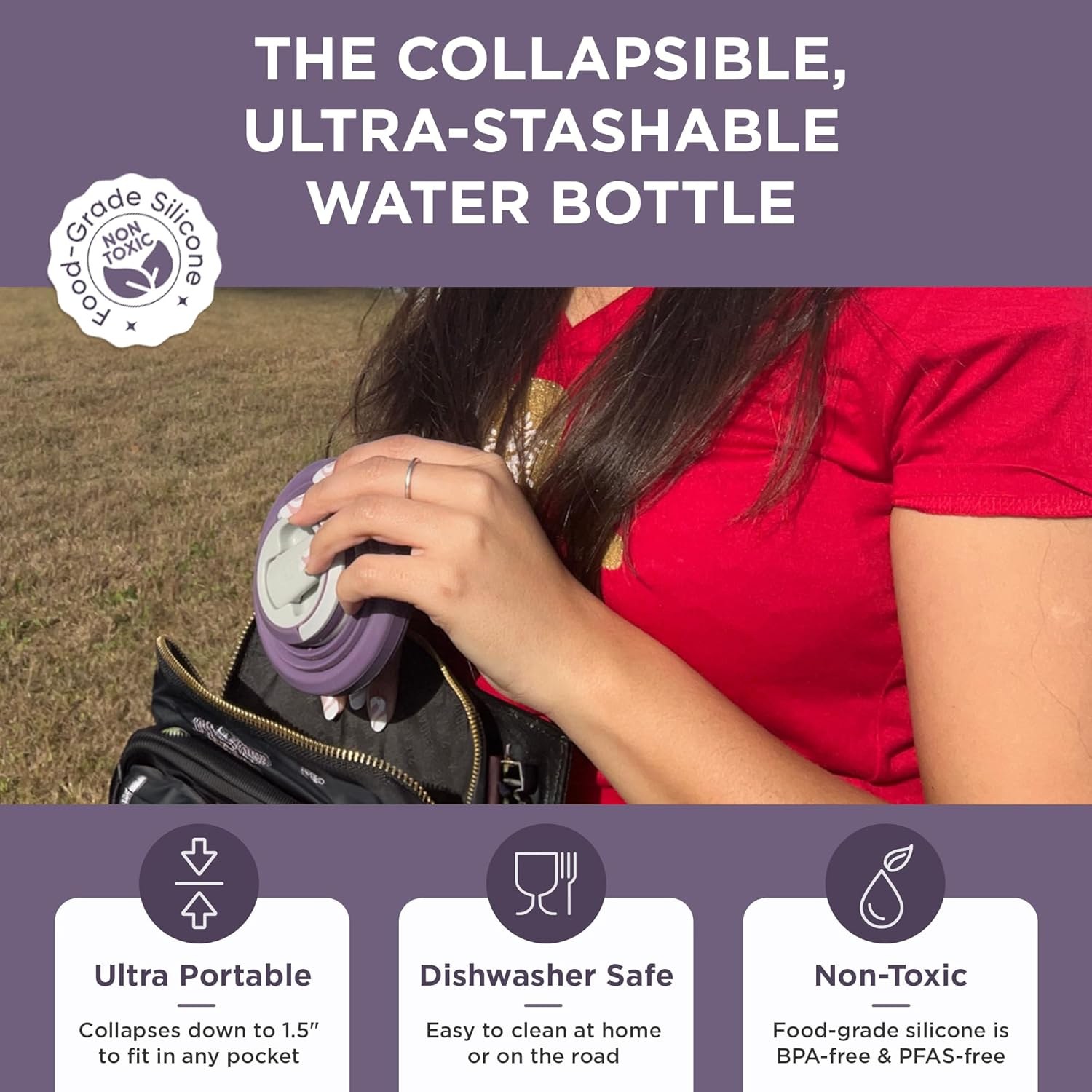 HYDAWAY Collapsible Water Bottle - 17oz I Reusable Water Bottles with Flip To... - Picture 4 of 17