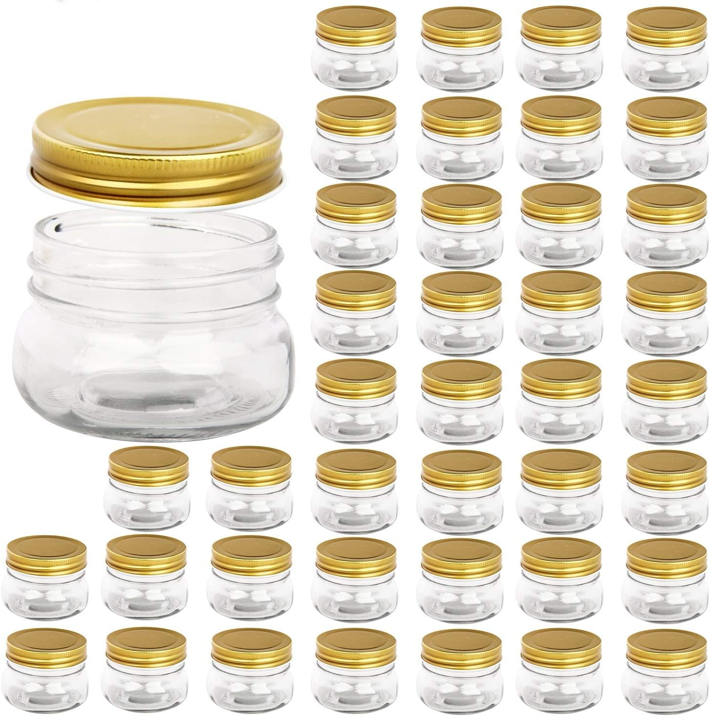 5 Oz Wide Mouth Mason Jars,Clear Glass Jars with Lids(Golden),Small Spice Jars for Herb,Jelly,Jams,Wedding Favors,Shower Favors,Baby Foods,Mini Canning Jars for Kitchen Storage 40 Pack