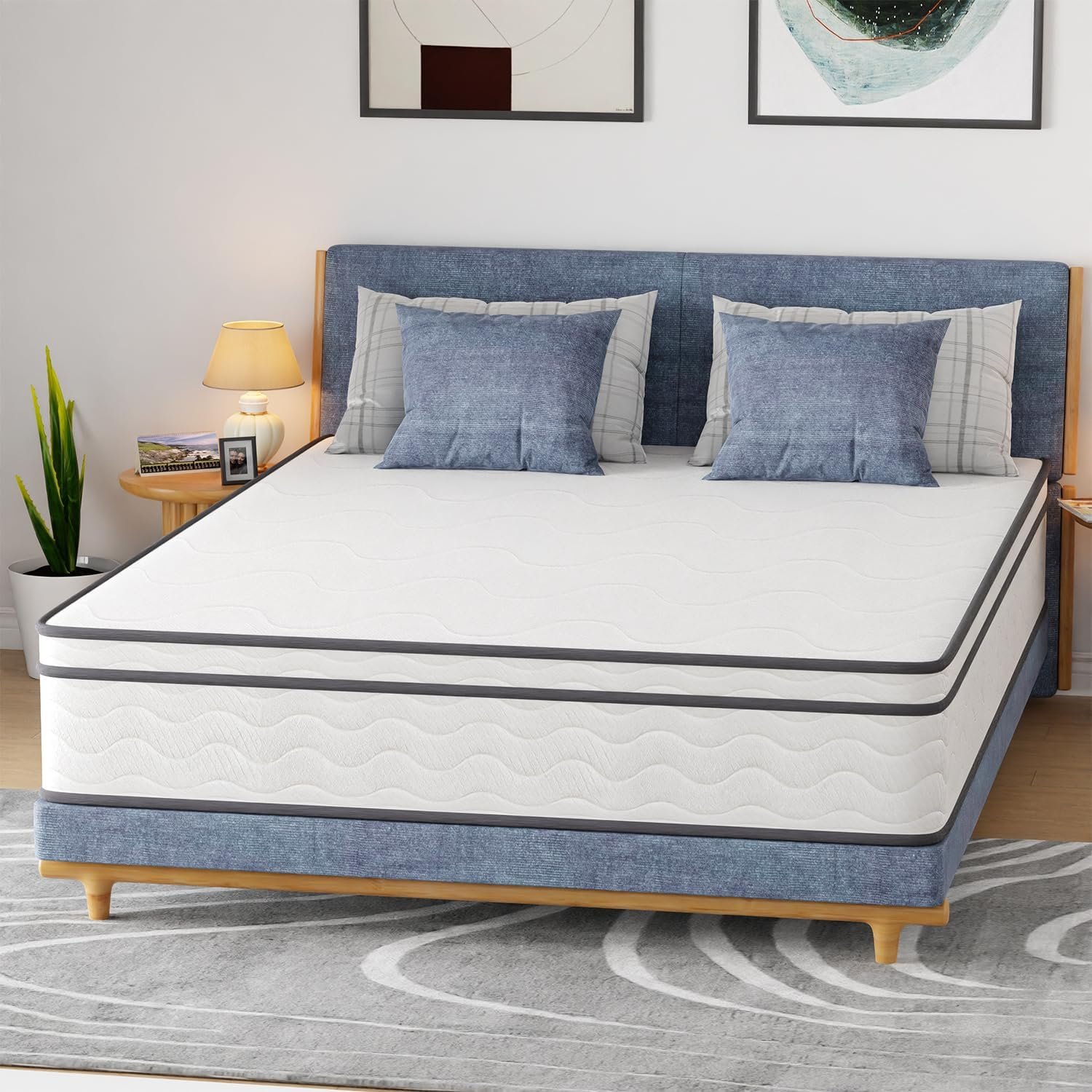 12 Inch Queen Mattress,Hybrid Mattress Memory Foam & Innerspring, Premium Foam Mattress,Pressure Relief,Certipur-Us Certified,Medium Firm,White