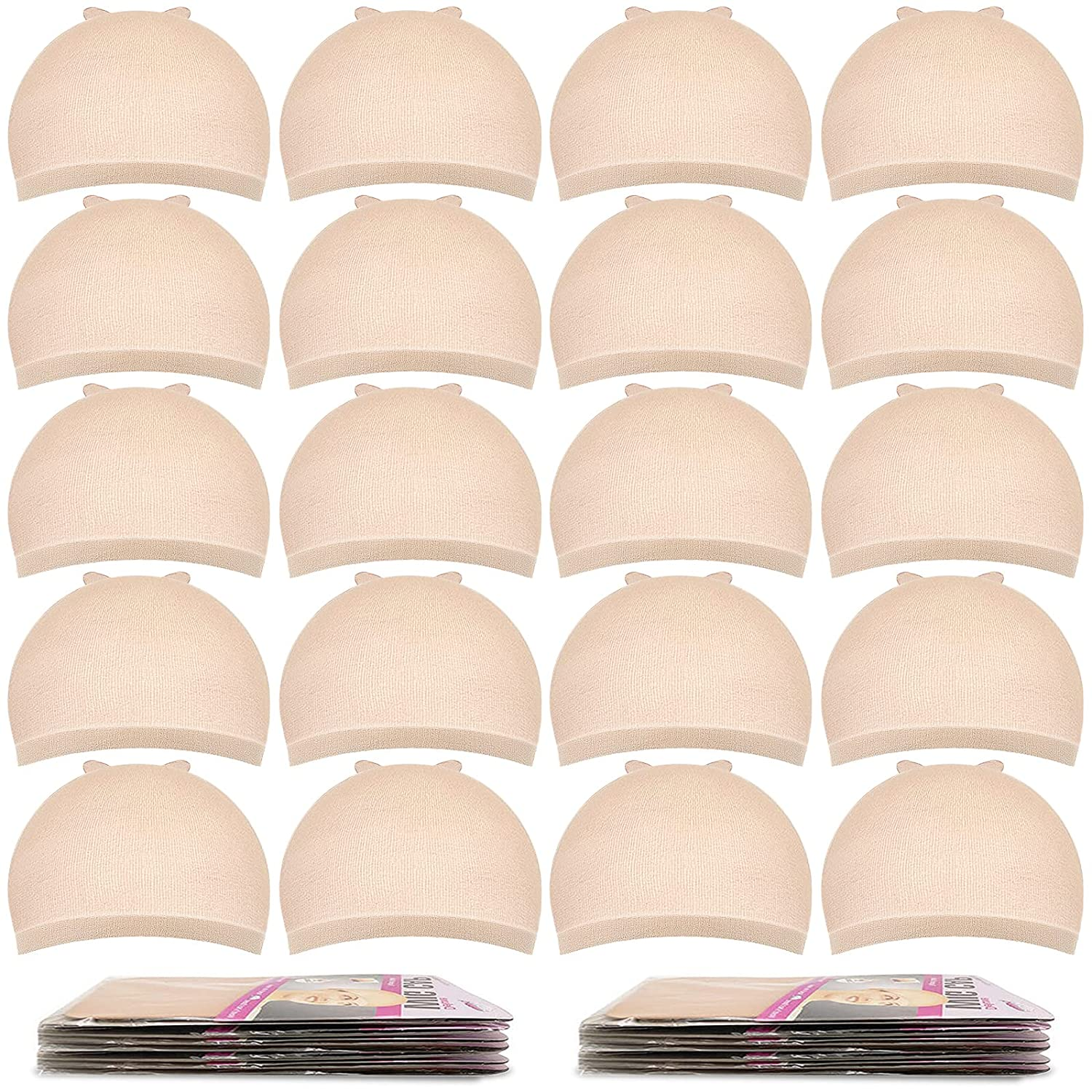 20 Pcs Beige Stretchy Nylon Wig Caps, Women'S Size