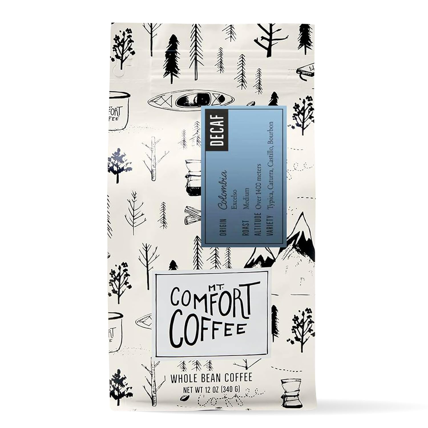 Decaf Colombia Medium Roast, 12 Ounce - Flavor Notes of Chocolate, Caramel and Tropical Fruit - Sourced from Small, Colombian Coffee Farms - Roasted Whole Beans