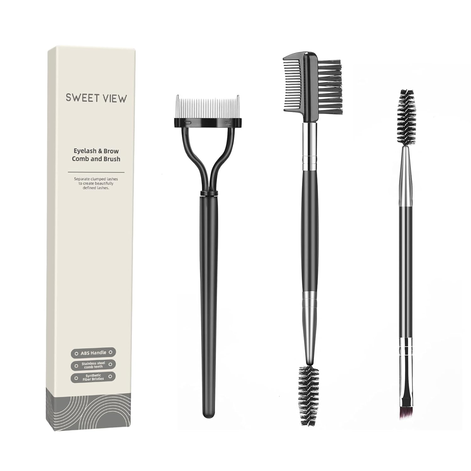 Eyebrow Brush Eyelash Separator Brow Comb & Lash Spoolie Professional Eye Makeup Tools (3 Pieces Set)