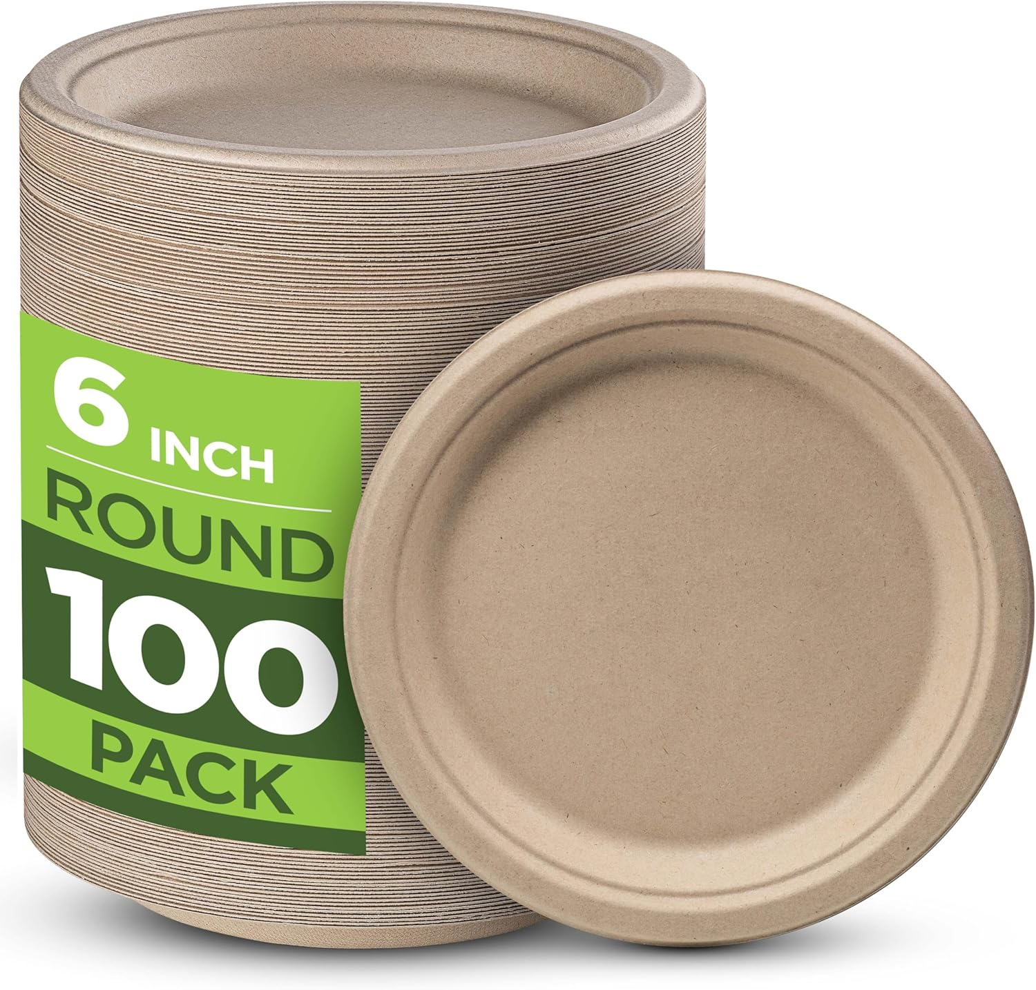 100% Compostable Paper Plates Heavy Duty - 100 Pack Biodegradable Disposable 