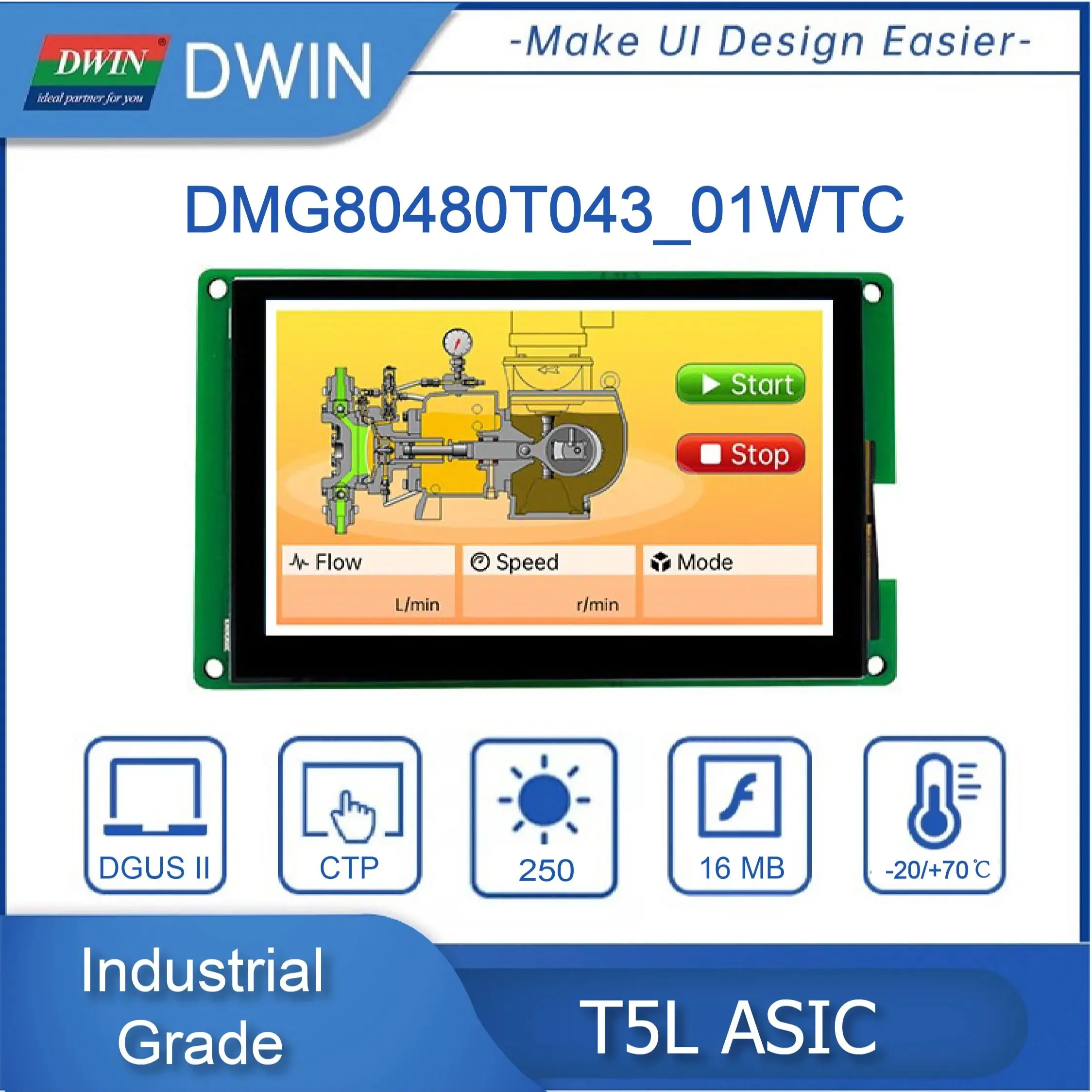 4.3 Inch Arduino Module 480*800 TFT LCD HMI Display RS232 Intelligent LCM DMG80480T043_01W