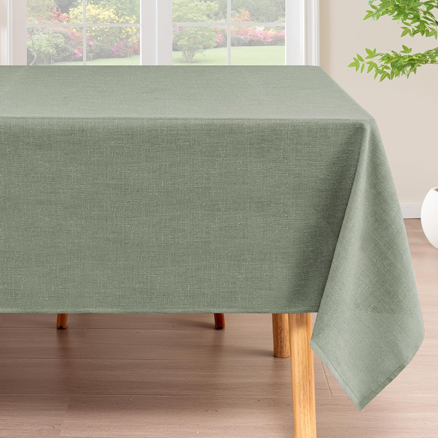 Tablecloth Rectangle Table Cloth for Dining Table Linen Textured Waterproof Solid Tablecloths Machine Washable Thick Durable Decorative Tablecloth for Dining Party Buffet, 152Cm X 264Cm, Sage