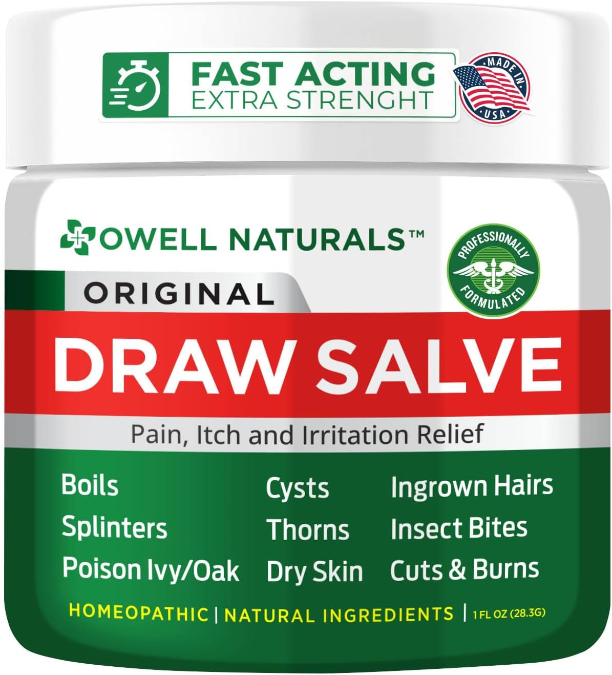 OWELL Naturals Drawing Salve Ointment 1Oz, Ingrown Hair Boil, Splinter Remover, Bug and Spider Bites, Bee Sting, Mosquito Bite Itch, Poison Ivy