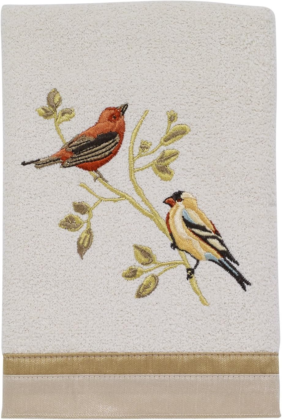 - Hand Towel, Soft & Absorbent Cotton, Nature Bathroom Decor (Gilded Birds Collection), Ivory